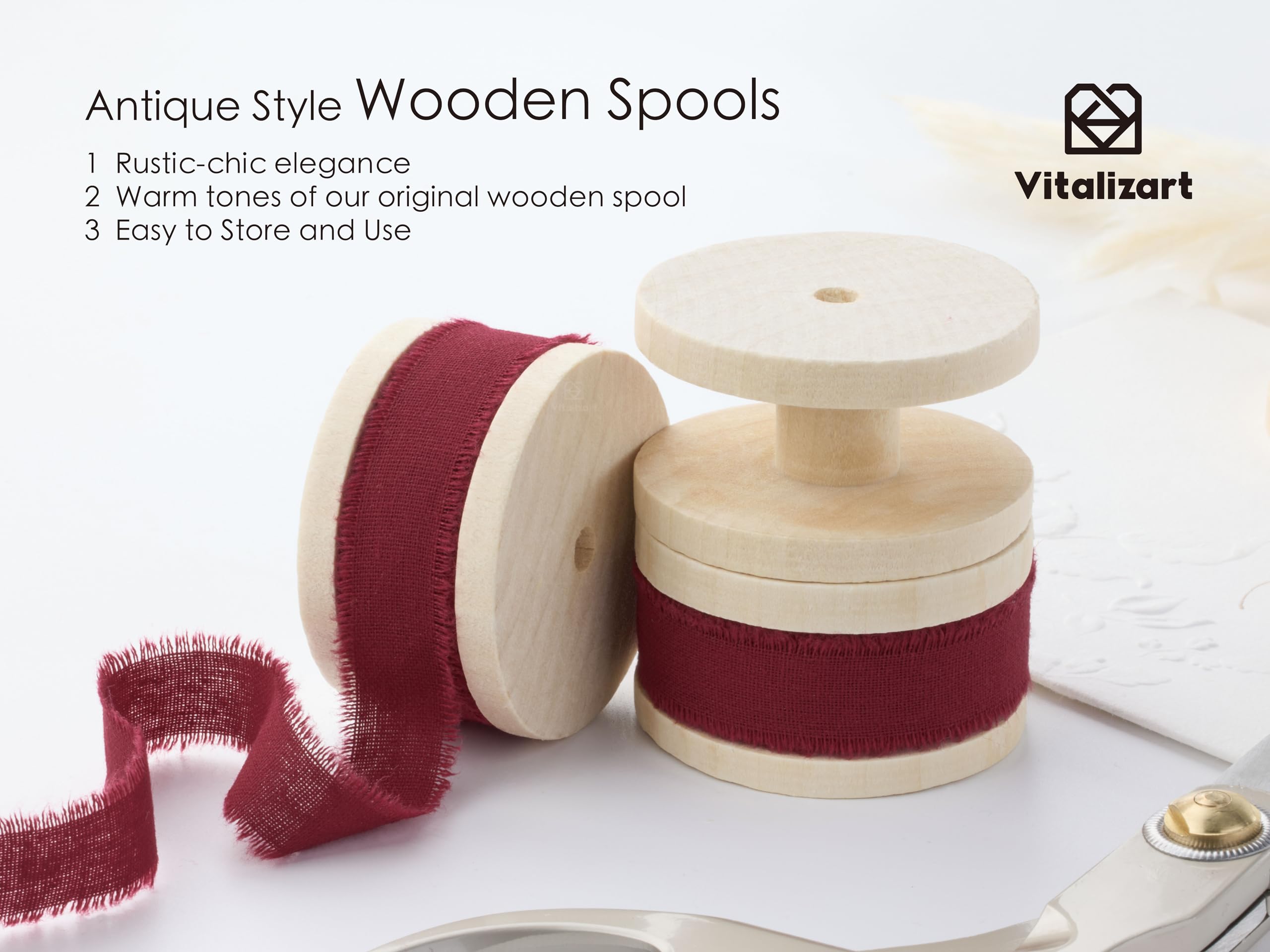 Vitalizart Natural Cotton Ribbon 5/8" x 21Yd Burgundy, 3 Rolls*7Yd Handmade Fringe - Image 4