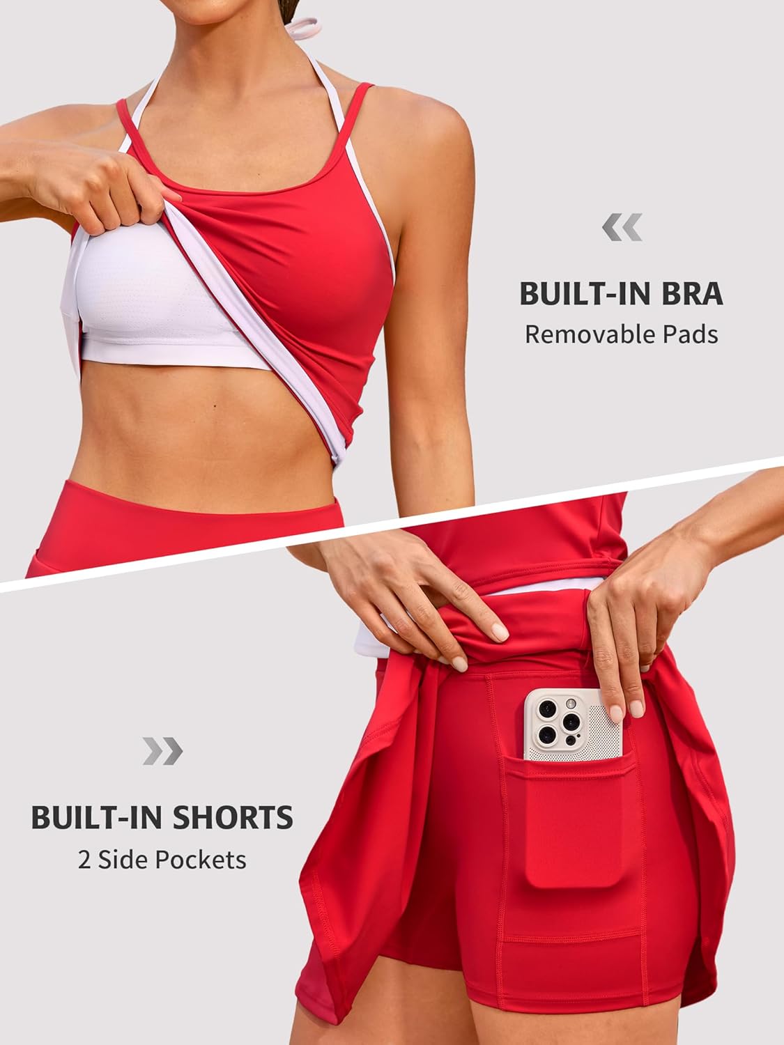 ATTRACO Women Tennis Dress with Built-in Bra and Shorts Spaghetti Strap Sleeveless Golf Skirt Set - Image 4