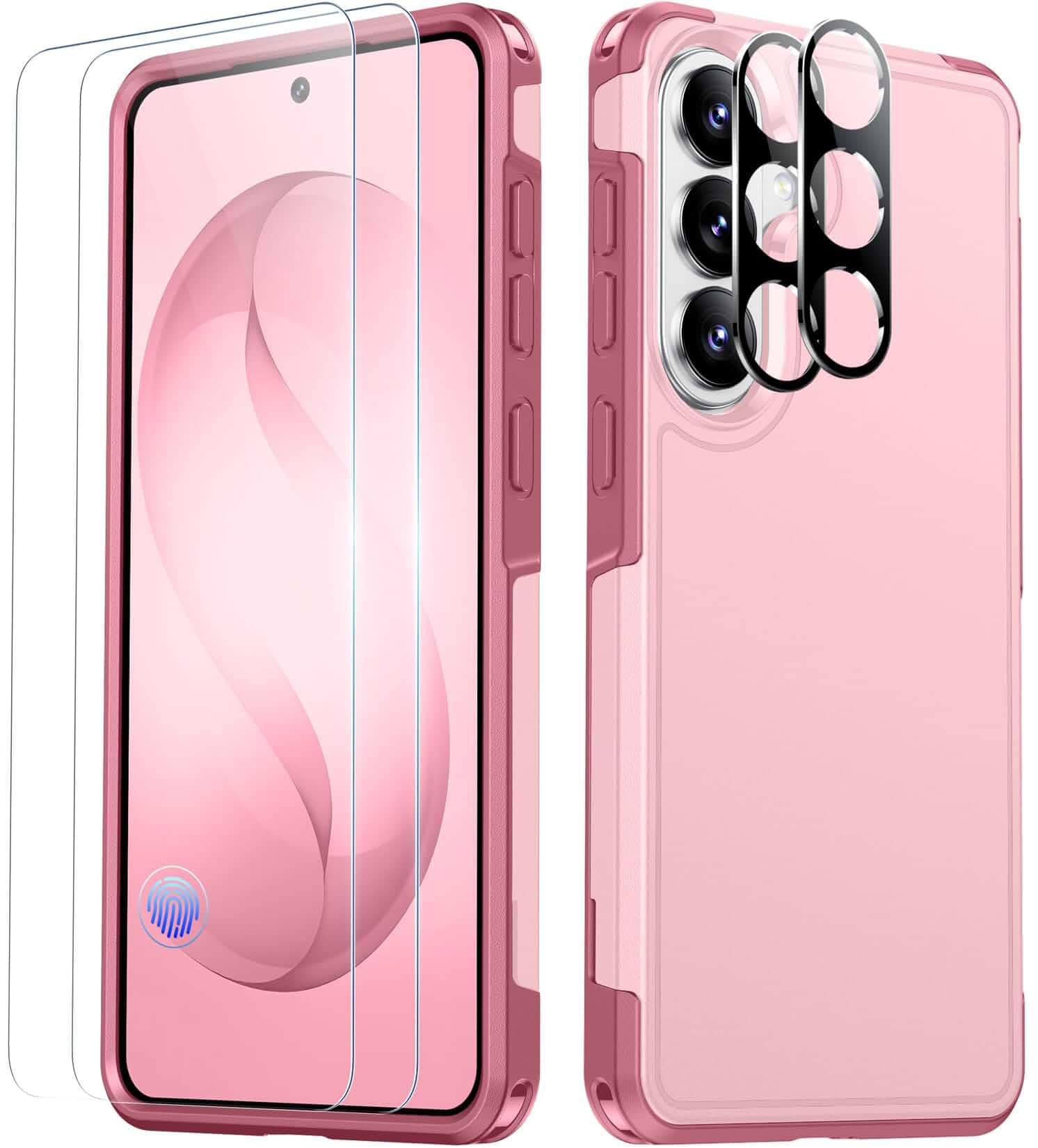 SPIDERCASE Designed for Samsung Galaxy S26 Case, [10 FT Military Grade Drop Protection], 2 Pack [Tempered Glass Screen Protector+Camera Lens Protector] Heavy Duty Shockproof Case,Light Pink