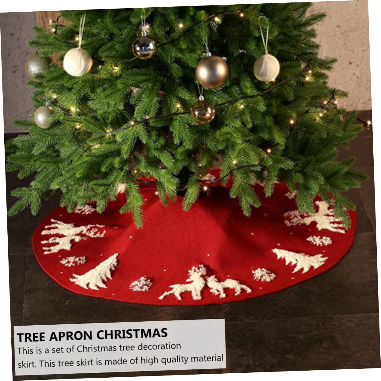 1 Pezzo Tappetino per Albero di Natale in Acrilica Decorazione Natalizia Design con Alce Gonna per Albero di Natale Rossa
