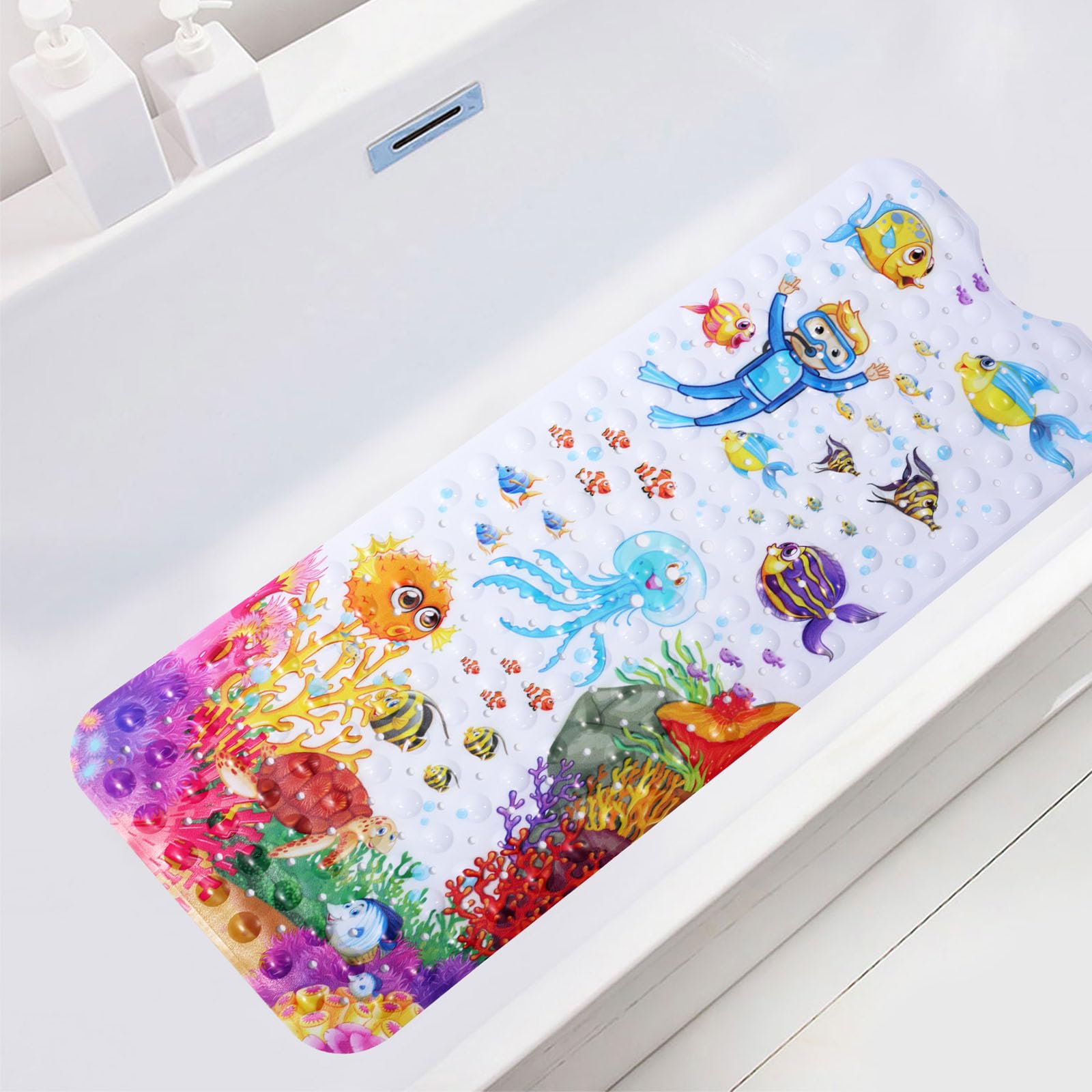 Gatphy Kids Bath Mat Non Slip Shower Mat, 100x40cm Extra Long Cartoon Baby Bathtub Mats Anti Mould Shower Tub Mats with Suction Cups Machine Washable Bathtub Pad for Baby Children Elderly (Style3)