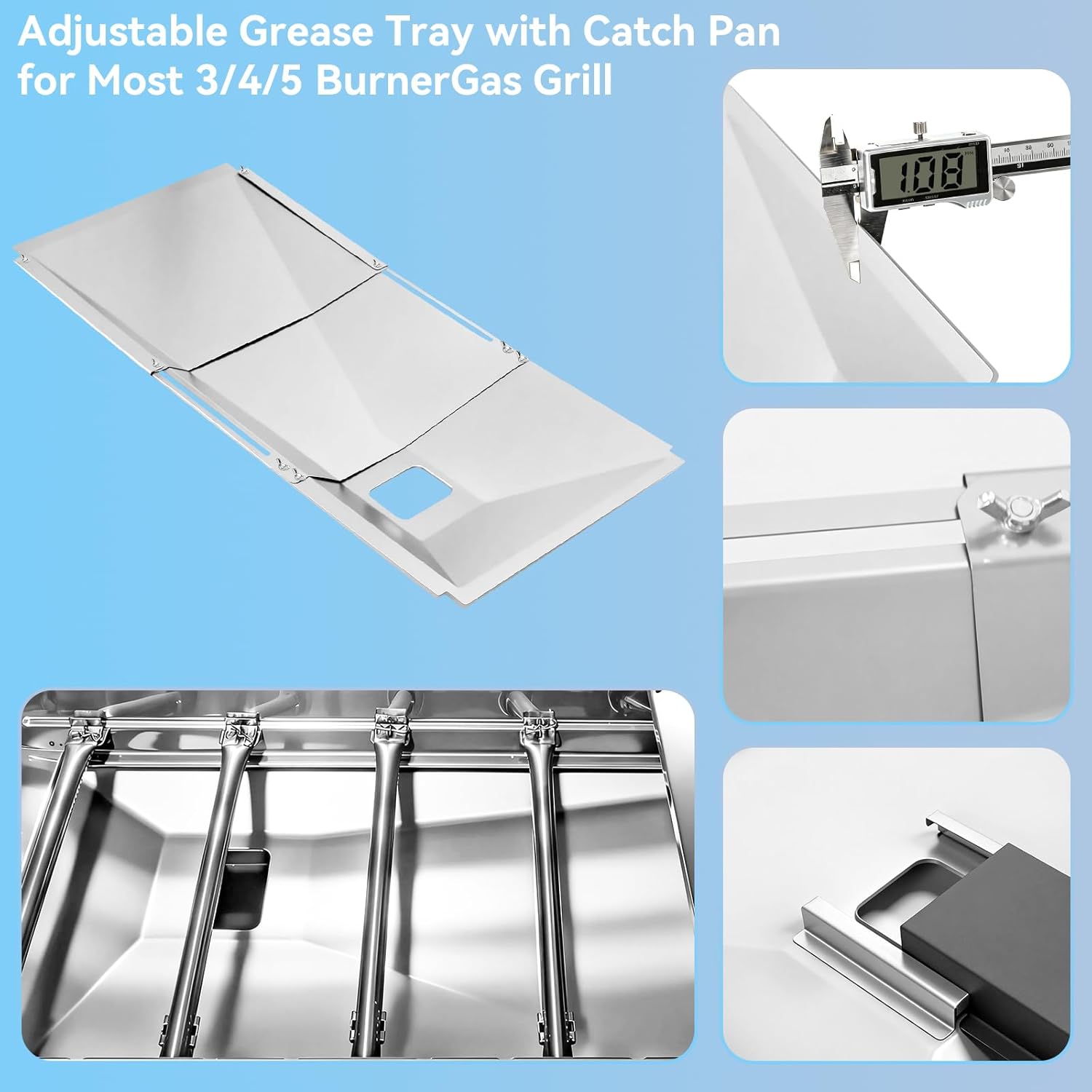 Universal Grease Tray with Catch Pan for Nexgrill 720-0888s 720-0888n, 720-0830h Charbroil, Dynaglo, Kenmore, BHG, Grill Master, Backyard, Expert Gas Grill, Adjustable Drip Pan for Most 3/4/5/6 Burner