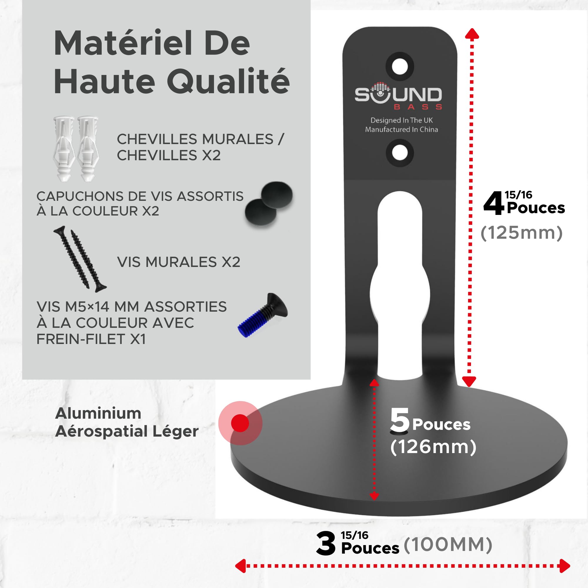 Sound bass Support Mural Era 100 – Profil Bas, Noir, Unité Simple, Compatible avec Sonos ERA100 & Era 100 SL Enceinte, Kit de Fixation Complet Inclus