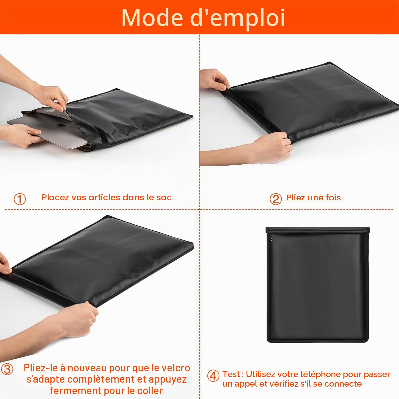 Sacs Faraday, grande cage Faraday antivol anti-suivi, sac blocage de signal RFID EMP, sacs Faraday pour protection de porte-clés pour téléphones/ordinateurs portables/tablettes/clés de