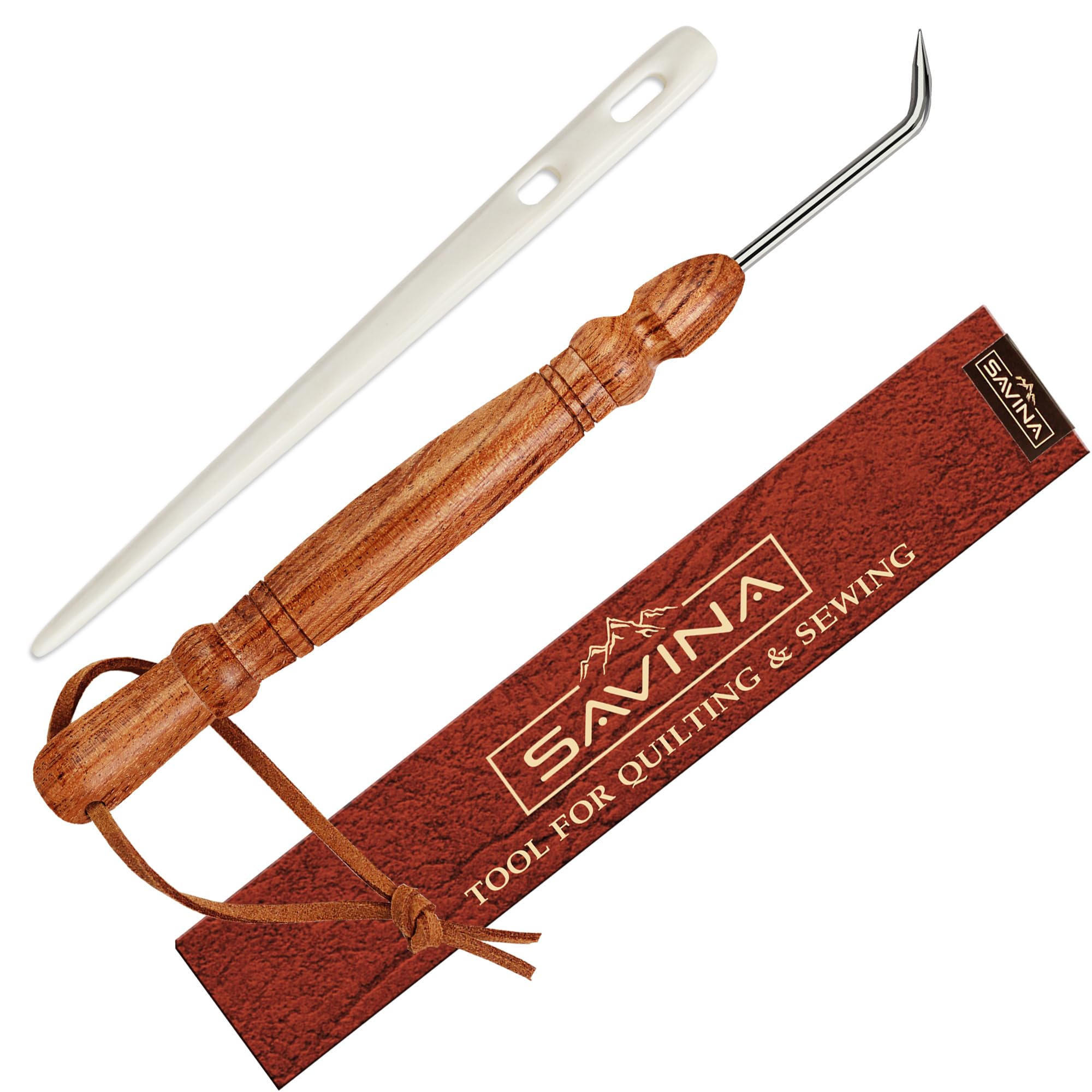 SAVINA Set 2 Knitting Loom Hook & Bone Nalbinding Needle - Multipurpose Weaving/Knitting/Stitching Needles for DIY & Crochet