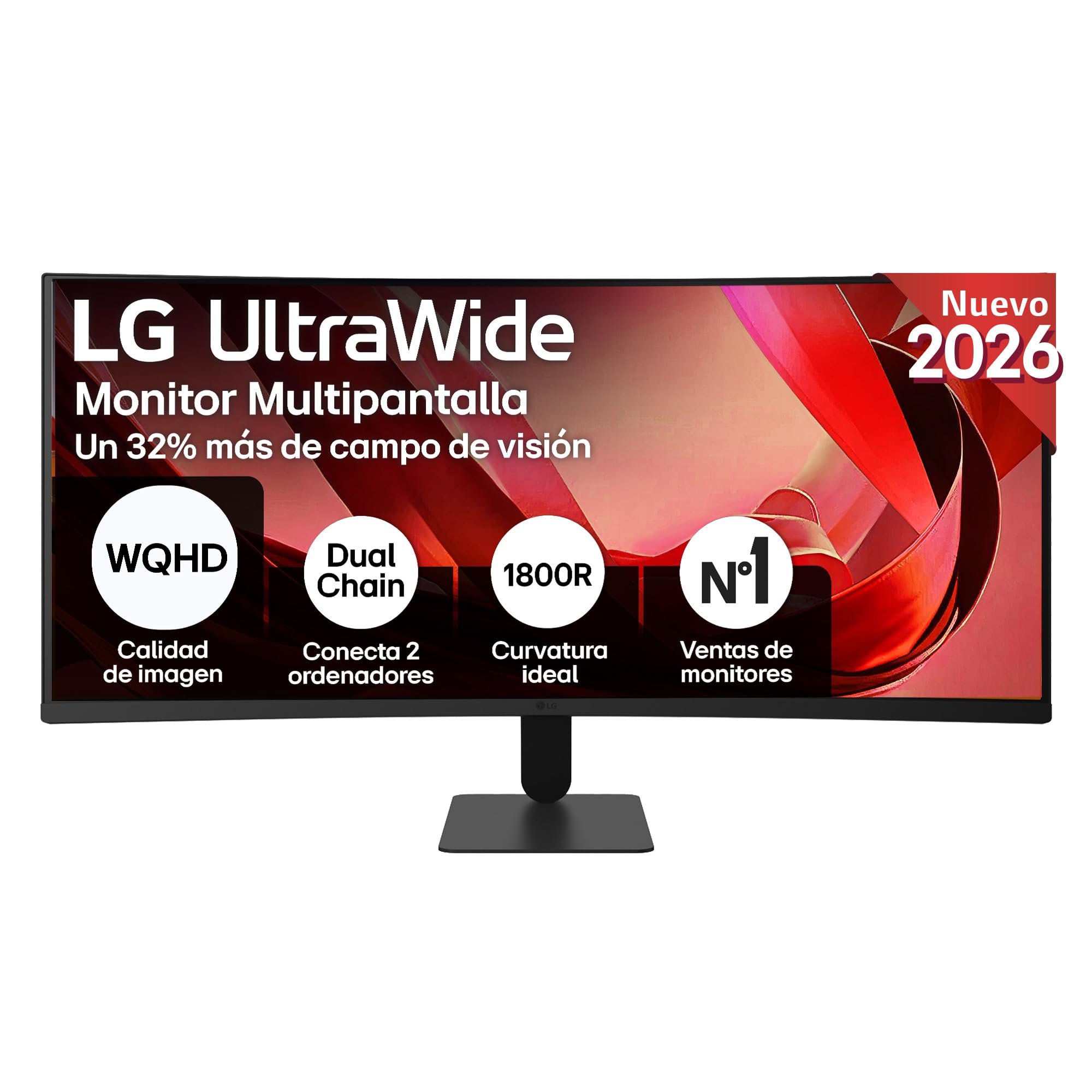 LG 34U601B-B - UltraWide Monitor, 34", Curved, 1800R, VA, WQHD, 3440x1440, 21:9, 120Hz, 120Hz, FreeSync, Premium, HDR10, SuperResolution+, HDMI, DP, Tilt, Matte Black