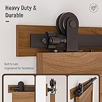 Vista 5 de CCJH - Kit de herrajes para puerta corrediza de granero de 10pies, resistente, suave y silencioso, fácil de instalar, p/paneles de puerta indiv.