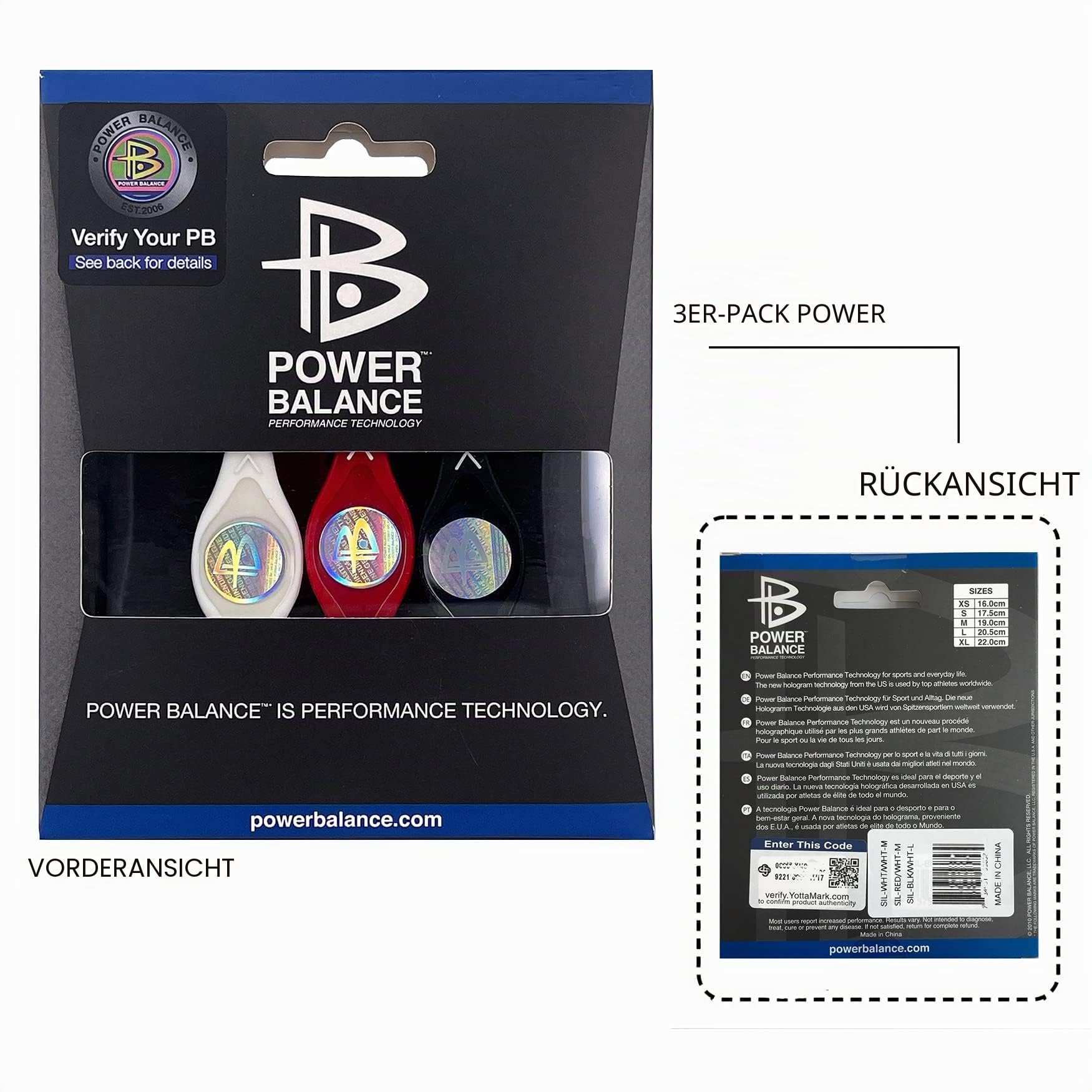 Power Balance Das Original-Performance-Armband, Silikon-Gummi-Armbänder, Sport-Armband für Männer und Frauen, 3er-Pack, Armreifen, sicher, wasserdicht, leicht, langlebig, Größe M + M + L