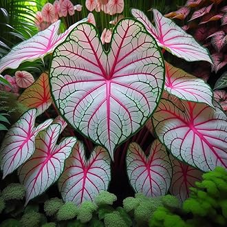 10 Fiesta Caladium Bulbs for Planting - Perennial Hosta, Elephant Ears, Fancy (10 Bulbs)