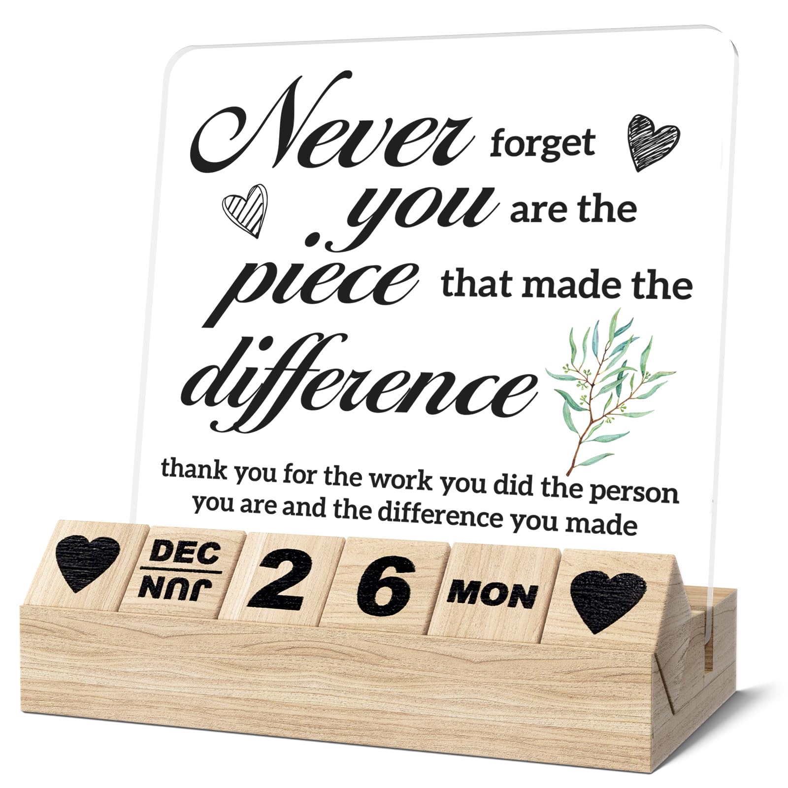 Thank You Gifts-Wooden Block Calendar Acrylic Sign-Appreciation Gifts for Women Men Friends, Going Away Retirement Desk Decor for Coworker Boss for Office Desk Calendar