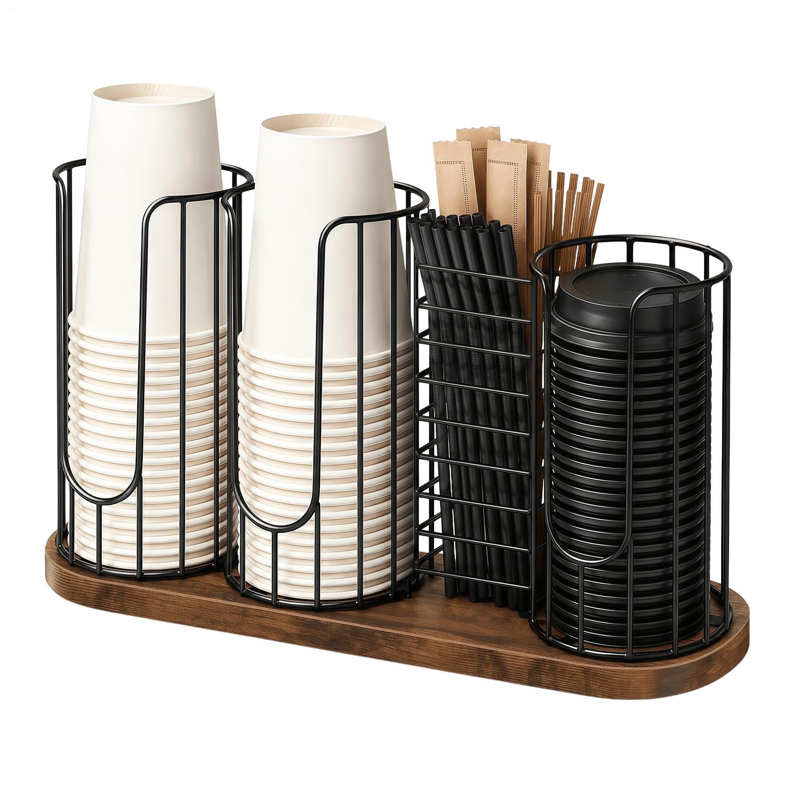 Portavasos y Portatapas Estante Retro de Vajilla con 4 Compartimentos y