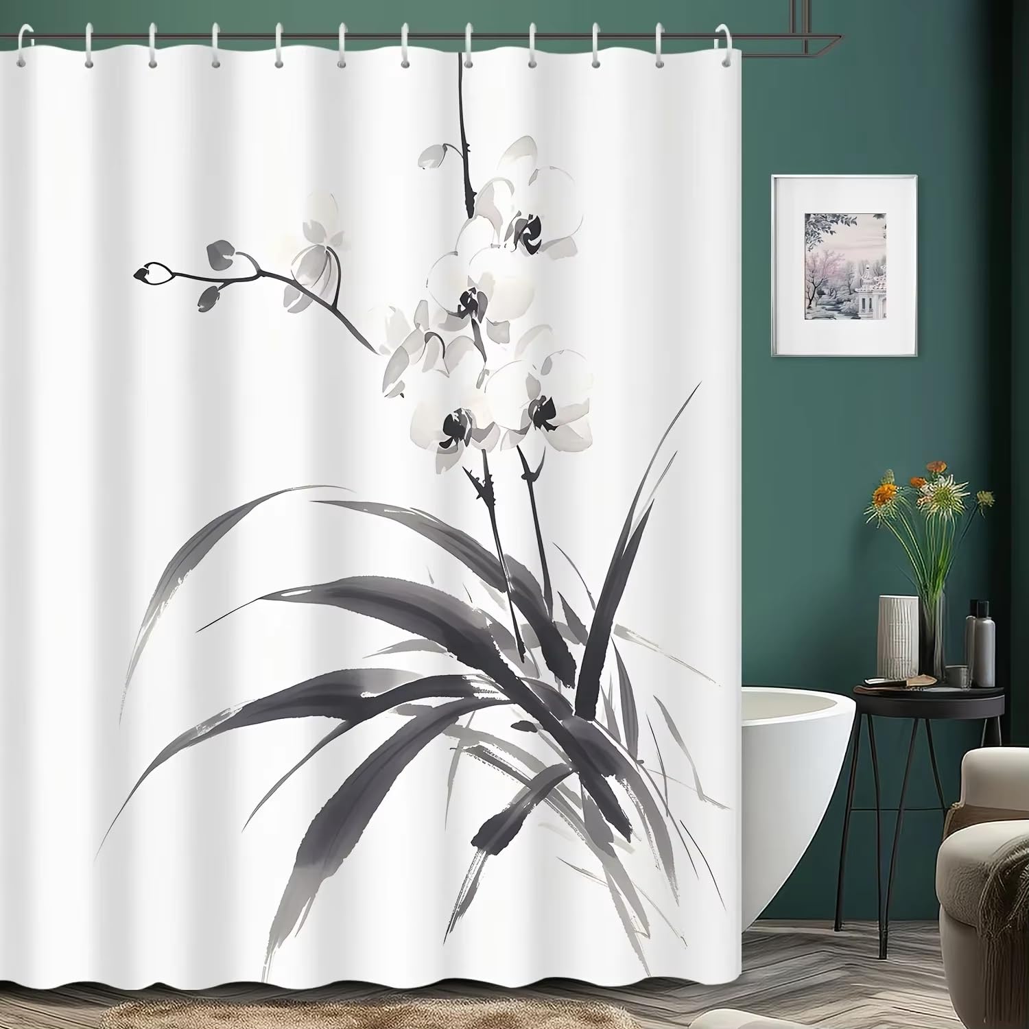 GFRYIIO Elegant Orchid Shower Curtain polyester fabric Waterproof Mildew Resistan With Hooks for Home & Hotel Bathrooms 90x180cm/35x71in(WxH)