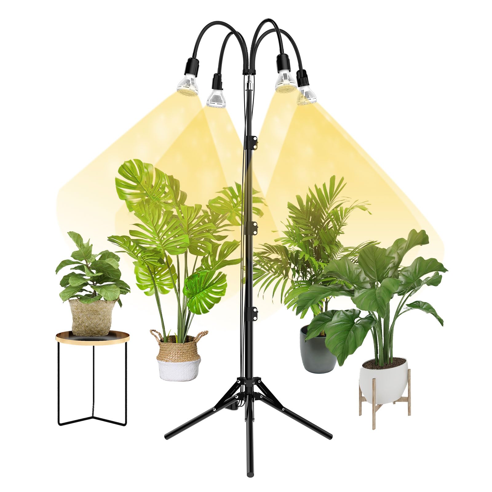 SANSI40W Grow Lights for Indoor Plants, Full Spectrum with 19-55 inches Detachable Tripod Stand, High PPFD Growing Lamp No Dimmable with 4pack 10W Grow Bulb