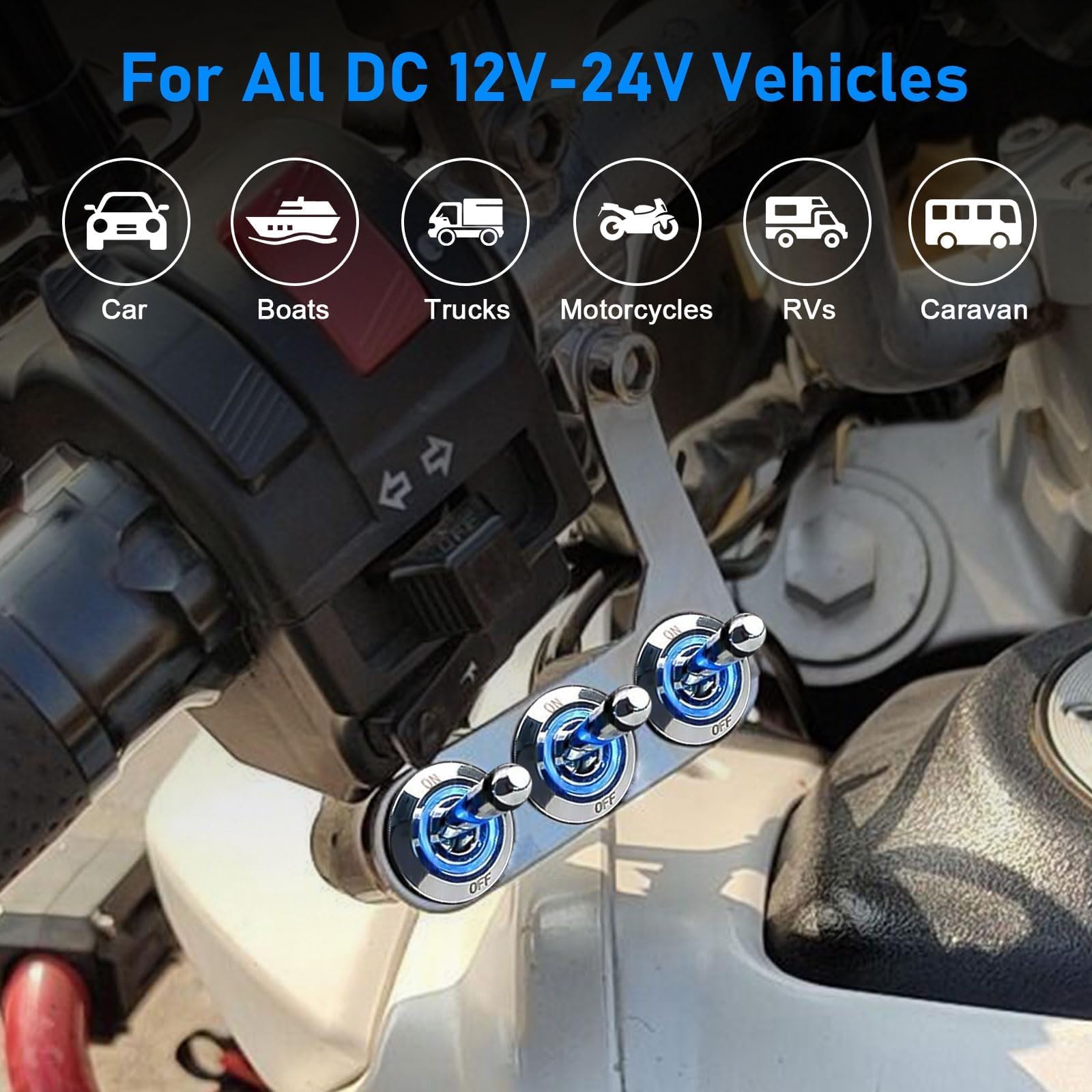 Linkstyle Przełącznik LED 12V, Wodoodporny SPST 20A ON/OFF z Niebieskim Podświetleniem do Samochodów Marine RV, 3Szt