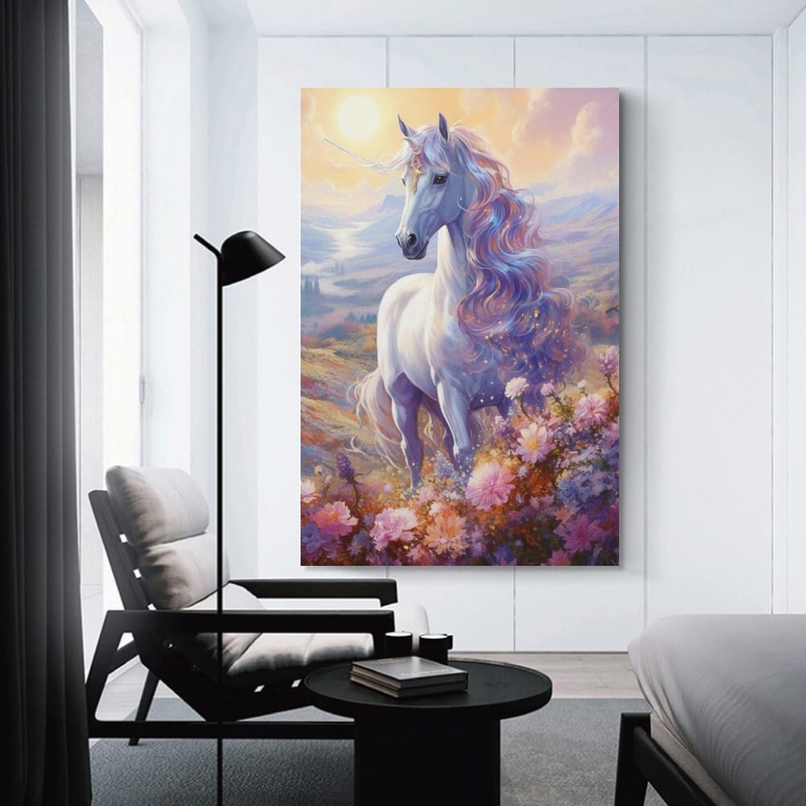 Amazon.co.jp: 絵画 花畑の白いユニコーンインテリア 絵画 馬 ポスター
