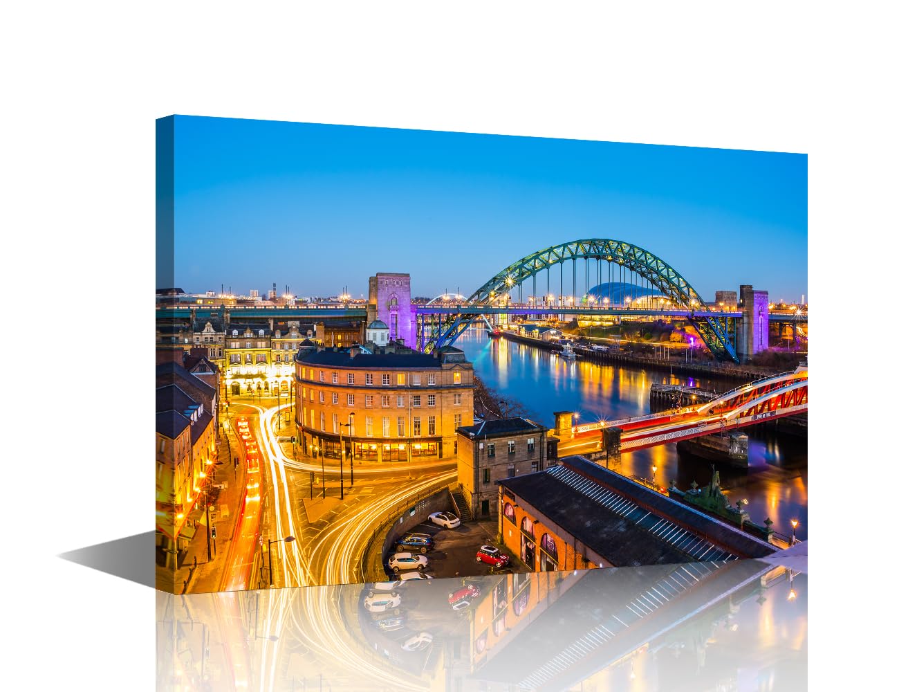 Newcastle Wall Art River Tyne Posters Prints on Canvas The Newcastle Bridge at the Evening Home Decor 1 Piece Wall Decoration for Living Room Framed Ready to Hang (16''Wx 24''H)