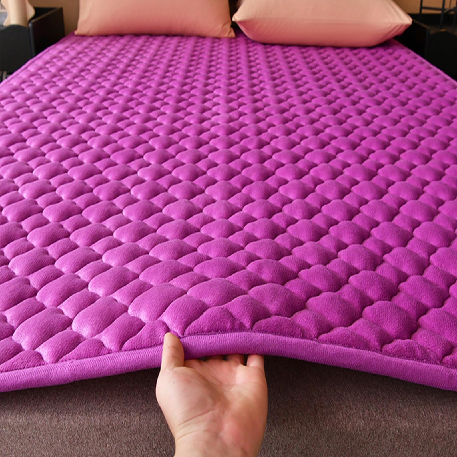 Topper matrimonial - Matress Topper Colchon Acolchado con elásticos para fijación,cubrecolchón matrimonial Relleno,Protege el colchón del Desgaste,Burgundy,150x200cm/59x79in