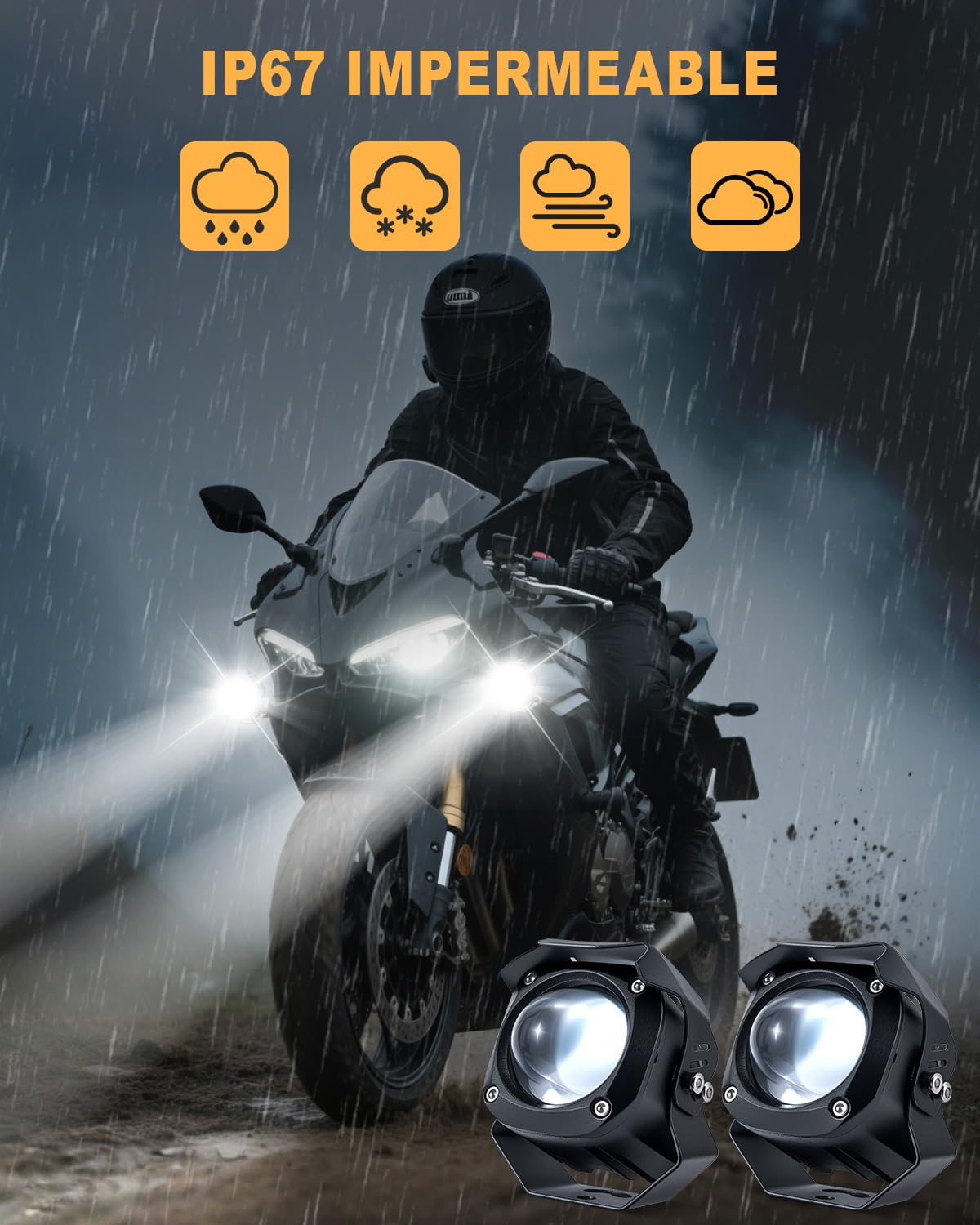 Dinfu 30W Faro adicional LED para motocicleta - Focos antiniebla LED redondos 9V-60V, IP68, con 3 patrones de parpadeo y 2 soportes de montaje para motocicleta, ATV, UTV, moto de tierra, 4x4