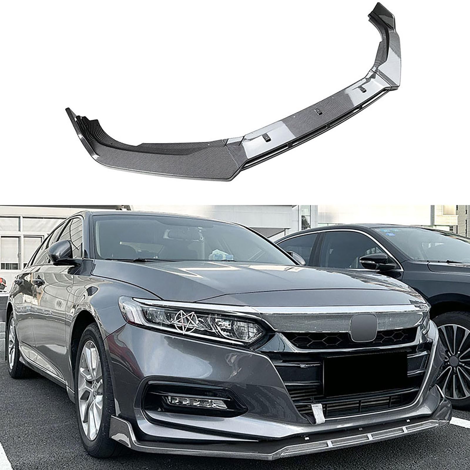 Kompatibel mit Honda 10th Accord 2018-2021, Frontstoßstangen-Spoilerlippe, Auto-Unterkörper-Kit-Splitter,Carbon Fiber Look