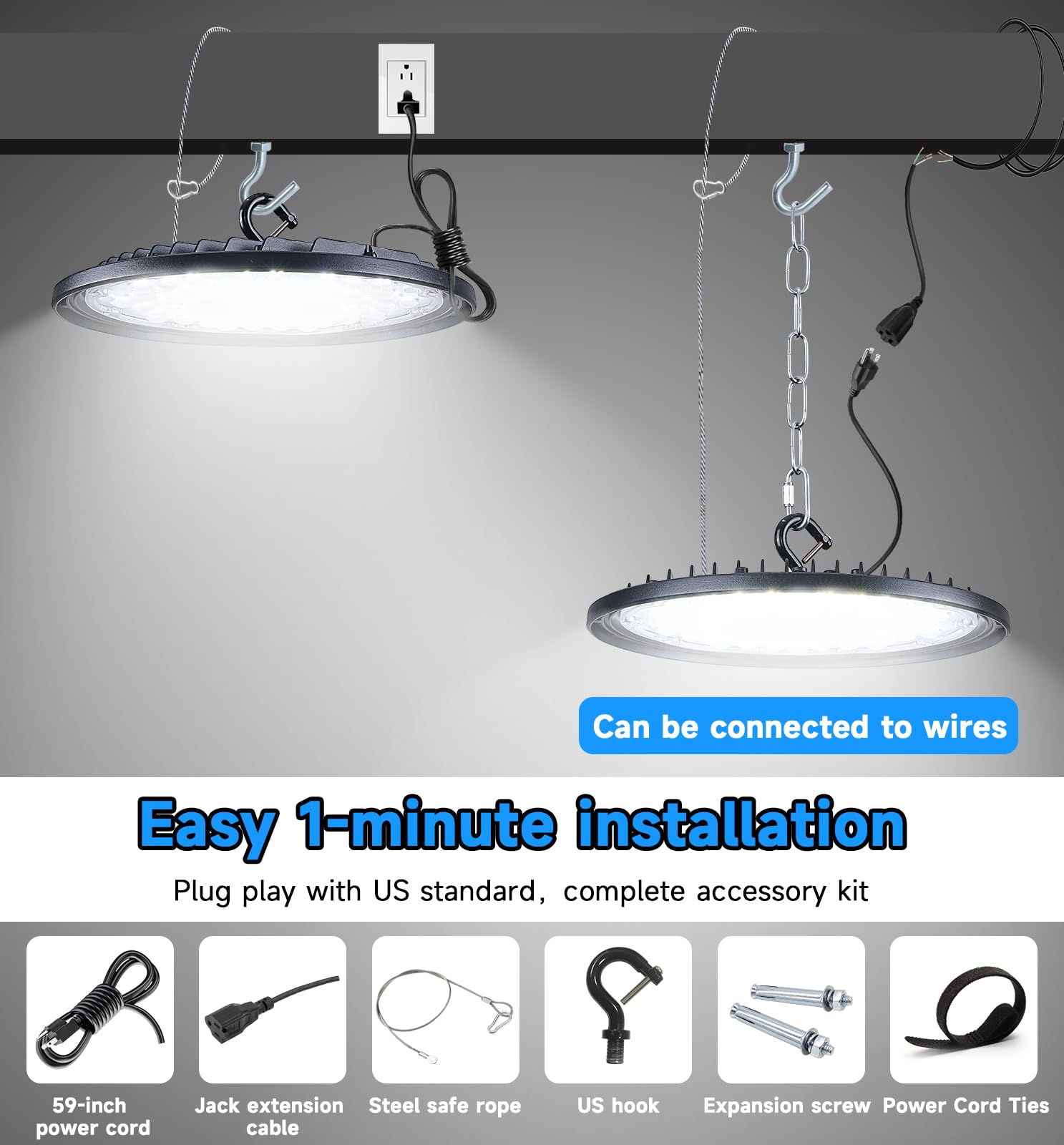 UFO LED High Bay Light 150W 25500LM Led Shop Lights with 5ft Cord U Bracket for Warehouse Workshop — view 6