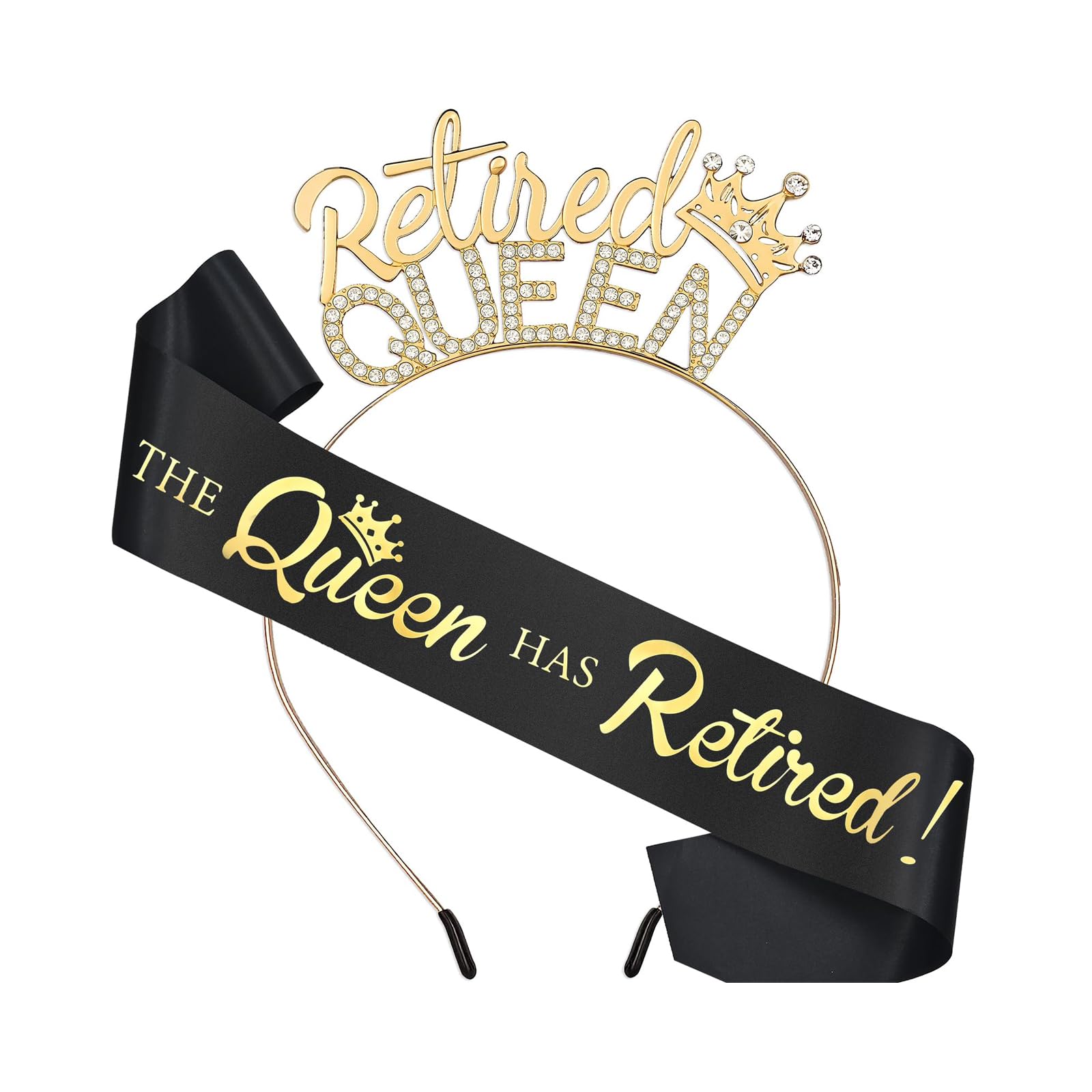 Bubaxuce Retirement Gifts For Women - Retirement Celebration Decorations For Ladies, Black Gold Sash And Tiara - The Queen Has Retired! Monarch
