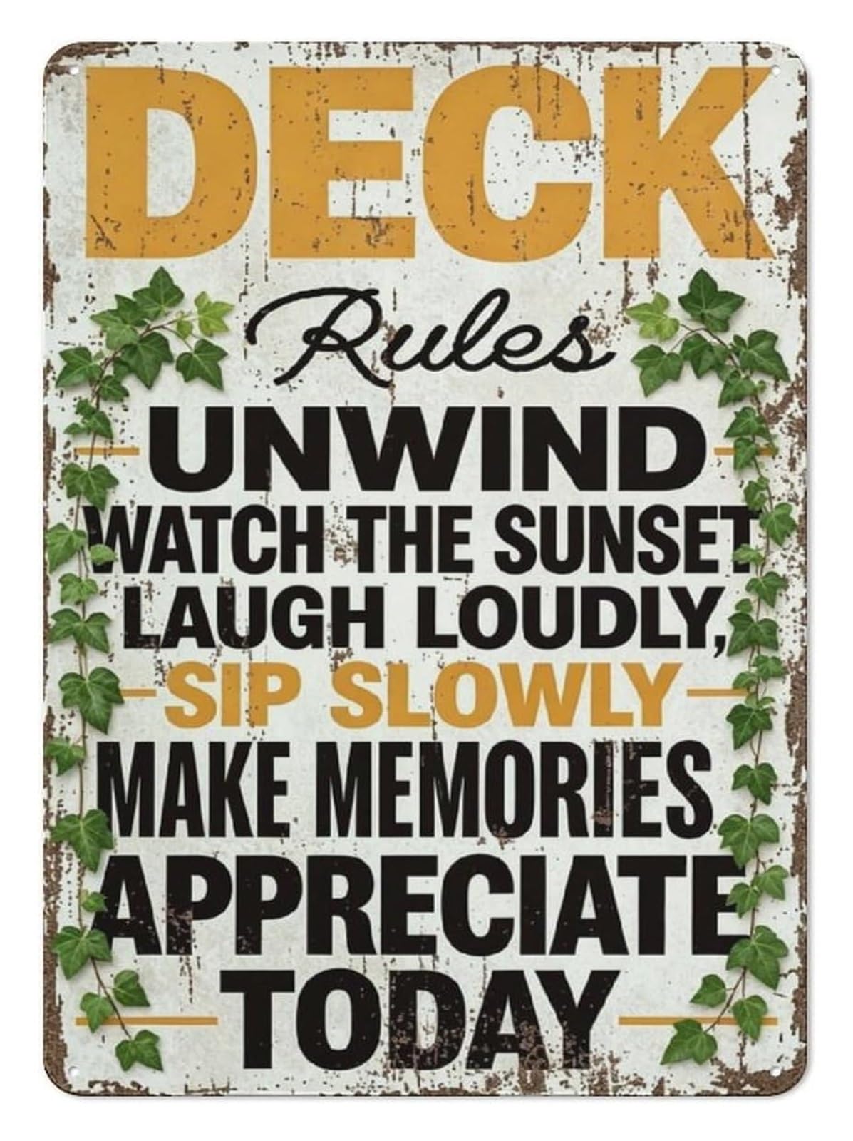ZDVHOMCB Distressed Deck Rules Metal Sign Outdoor Wall Decor For Farmhouse Porch Cottage Patio Lake House Dock 8 X 12 inch