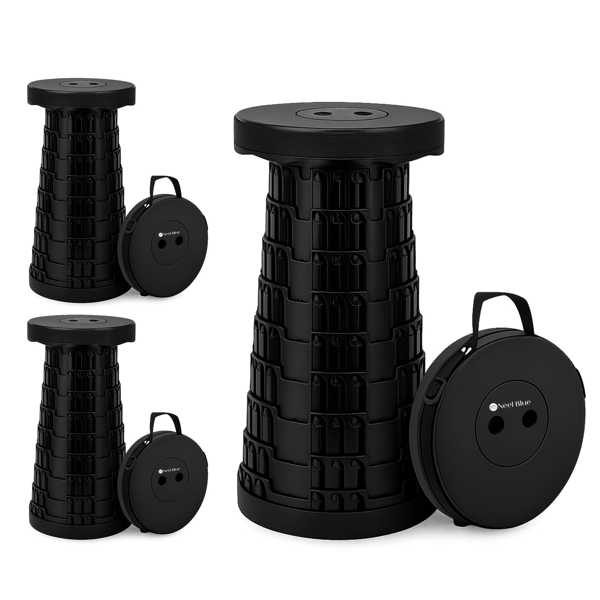 WedDecor Telescopic Folding Stool Retractable Seat 440lbs - Black, 3pcs