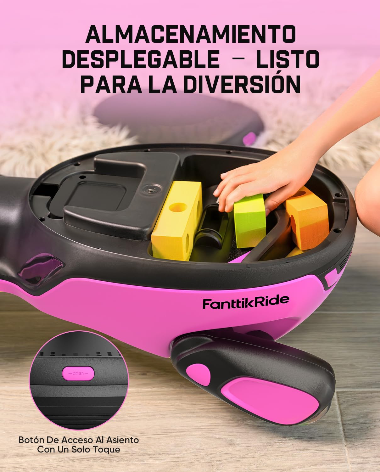 FanttikRide N10 Classic Coche Eléctrico para Niños con Mopa Desmontable, Pedal, Carga Tipo C, GlideWiz, Antivuelco, Ruedas Luminosas y Bluetooth | para Edades de 3+, Carga Máxima 68 KG,Rojo