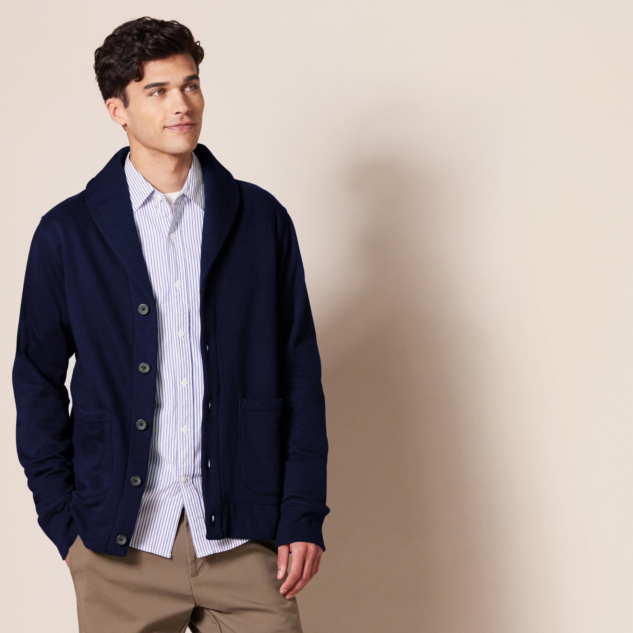Amazon Essentials Homme Cardigan à Manches Longues et Col Châle, en Molleton