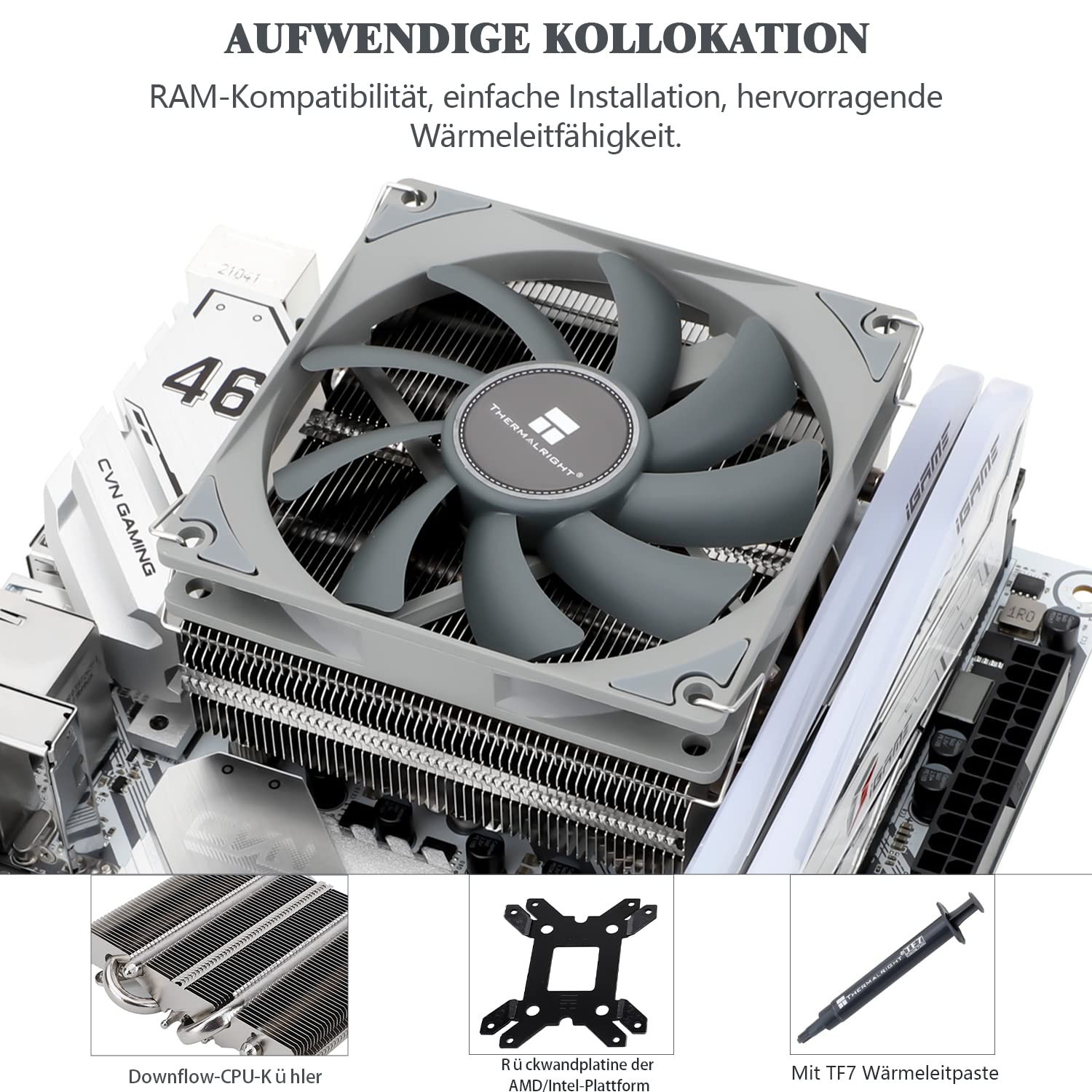 Thermalright AXP-90 X53 Raffreddatore d'aria CPU a basso profilo con ventola PWM TL-9015 da 90 mm, 4 tubi di calore, altezza 53 mm, per AMD AM4/Intel LGA 1700/1150/1151/1155/1156/1200 (AXP-90 X53)