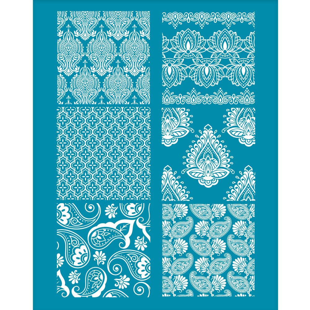 OLYCRAFT 10 x 12.7 cm Hindu Themed Clay Stencils Indian Paisley Screen Printing for Polymer Clay Moroccan Screen Printing Stencils Mesh Transfer Stencils for Polymer Clay Jewellery Making
