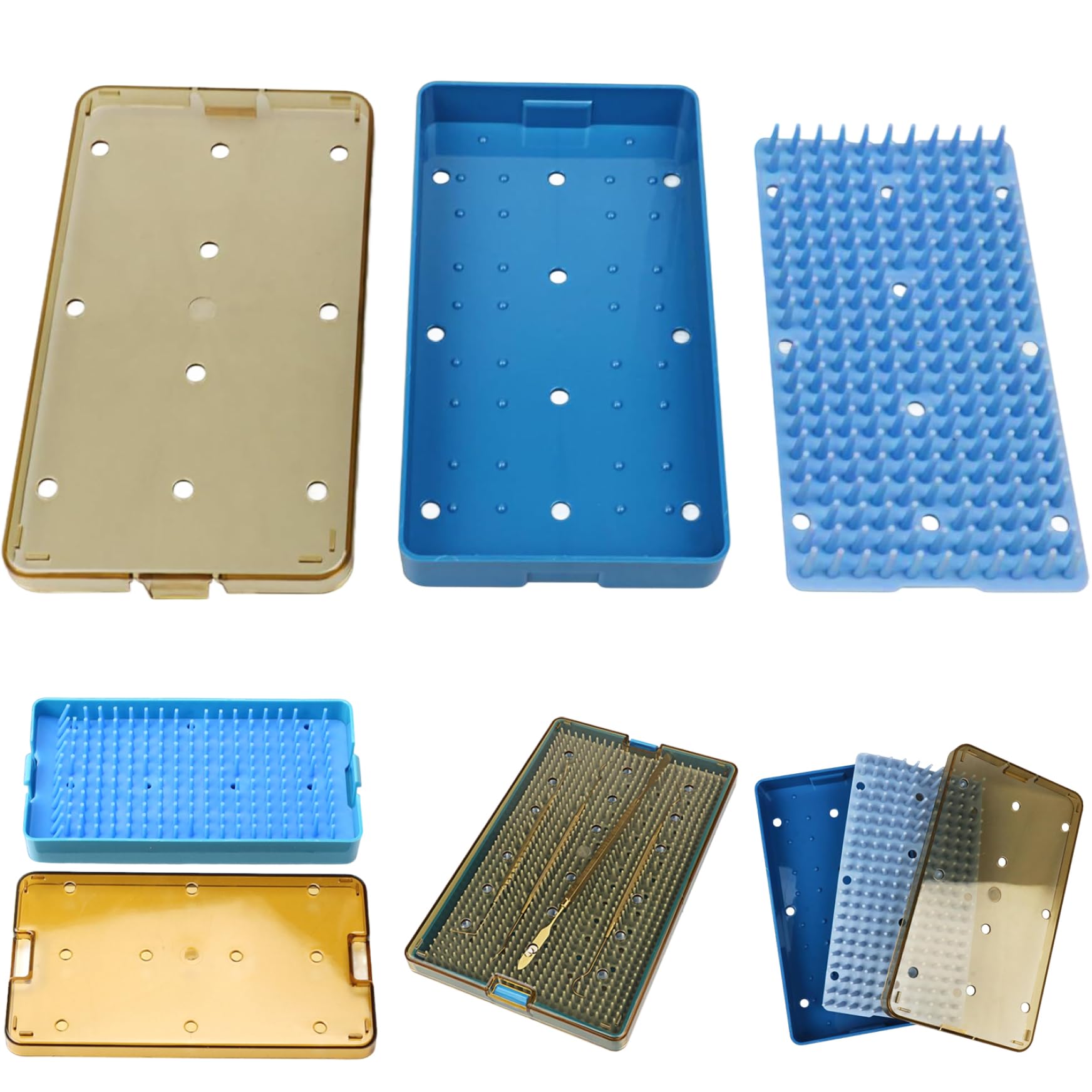 Vassoio di sterilizzazione Scatola di sterilizzazione per strumenti autoclavabili in plastica con tappetino in silicone 6, 3x3, 5x0, 8 Scatola di stoccaggio per resistente al calore per