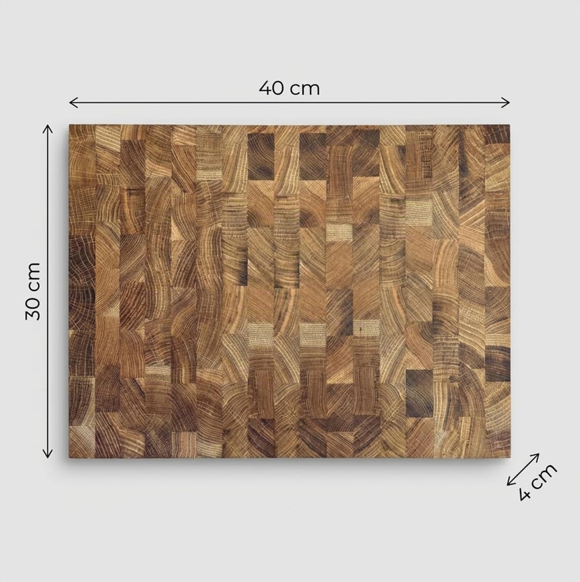 Stirnholz Schneidebrett aus Eiche 40x30x4 cm – Massives Holz Schneidebrett, Hackblock Küche, Messerschonend, Extra Stabil, Beidseitig Nutzbar