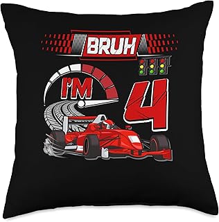 4th Birthday Bruh Racing Car Party Outfit 4 Year Old Boys Throw Pillow