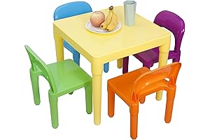 ZENY Kids Plastic Table and 4 Chairs Set: Kiddie-Sized Furniture For Play, Learning and Creativity