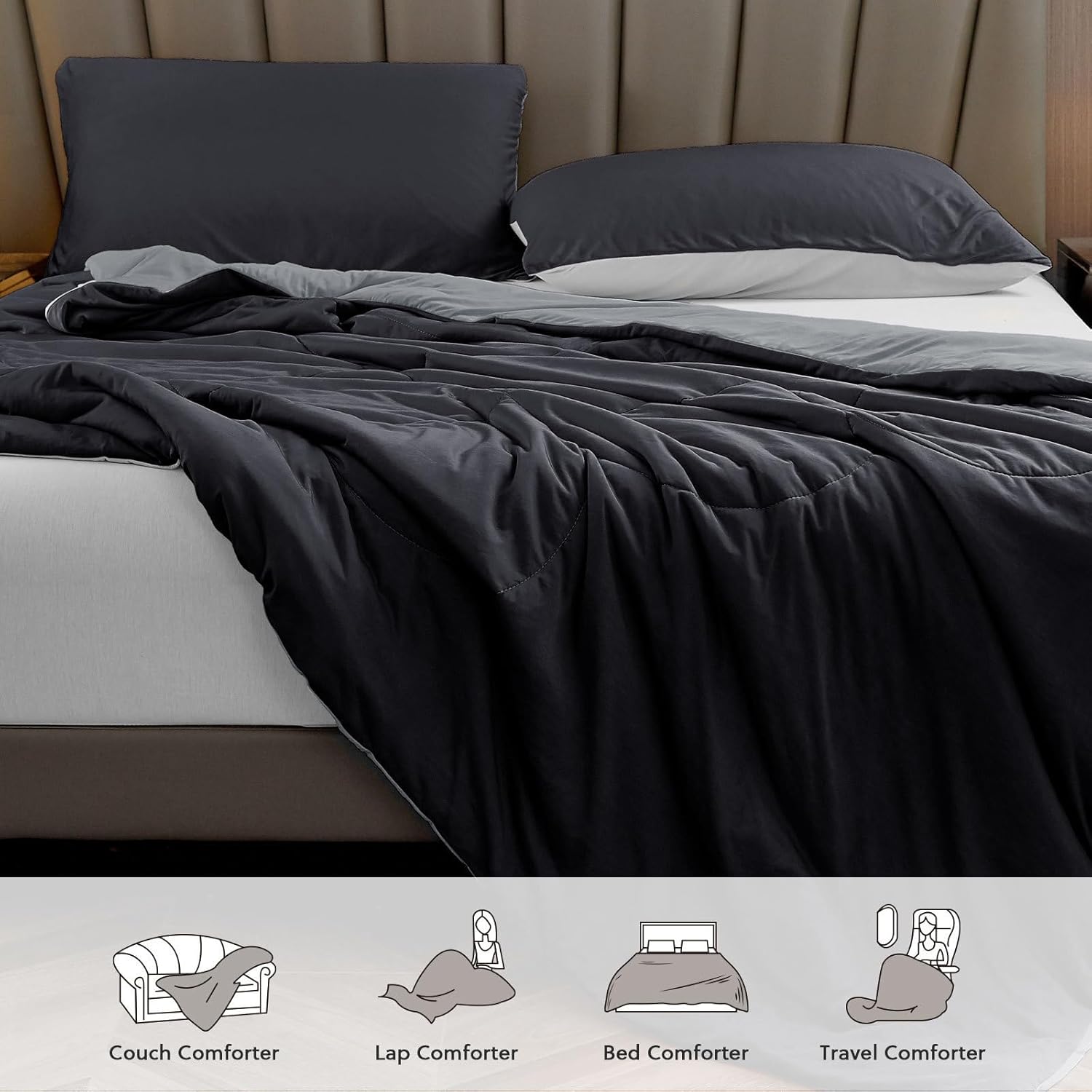 HOMFINE Cooling Comforter Queen Size, Black Summer Cooling Blanket for Hot Sleepers and Night Sweats, Japanese Double-Sided Cold Tech Fabric Q-Max 0.45, Soft Breathable Silky Smooth Lightweight - Image 6