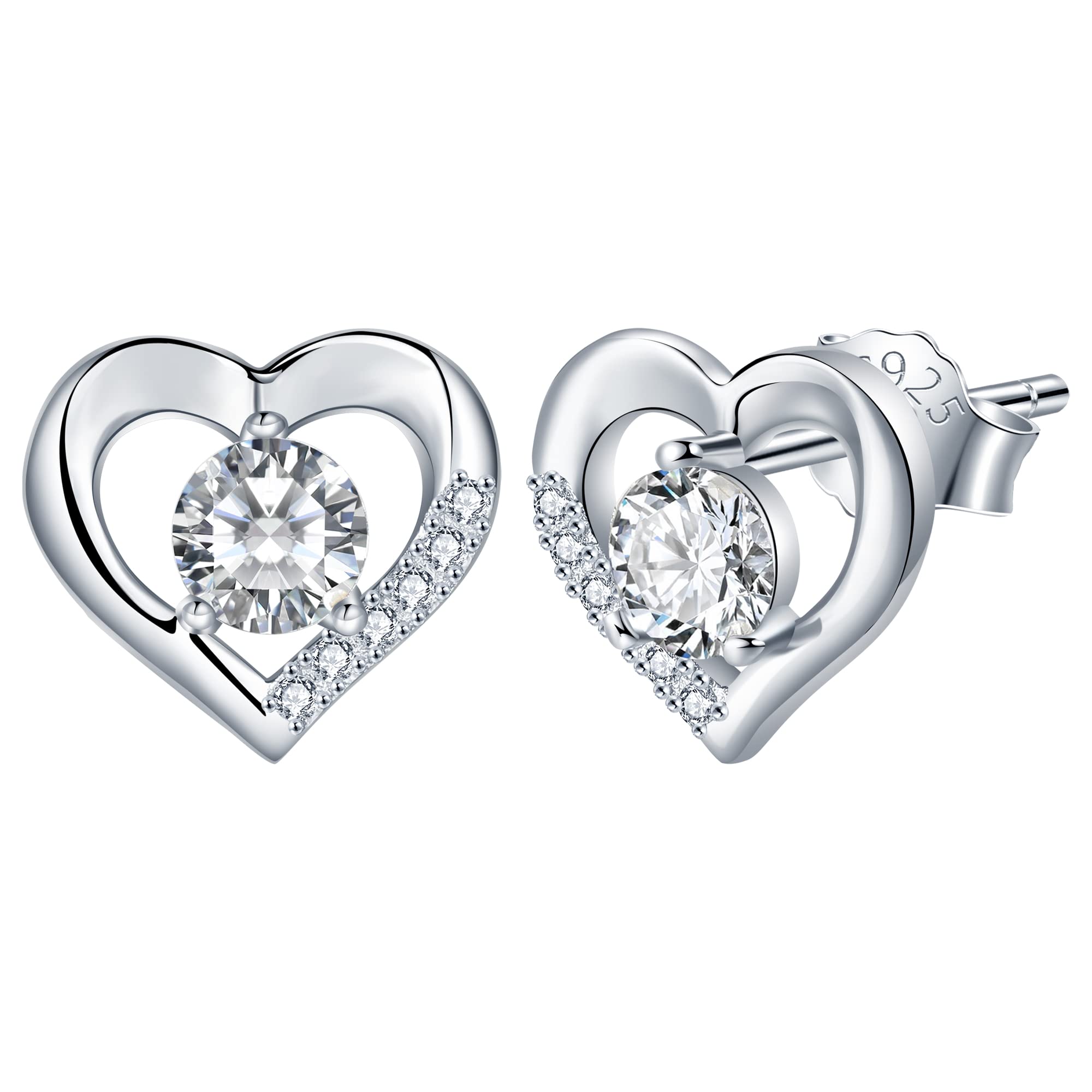 Lydreewam Pendientes Corazón para Mujer Plata de Ley 925 Pendientes de Botón con Circonita Cumpleaños Día de la Madre Regalo para Mamá Esposa Novia