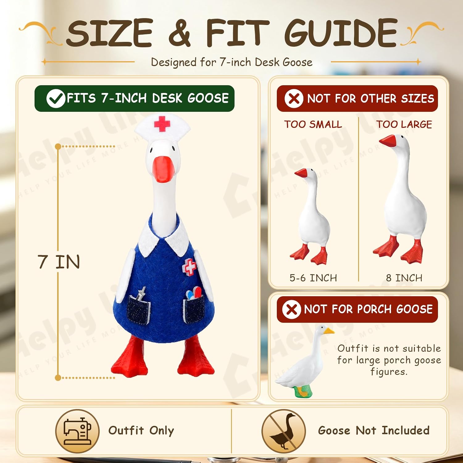 7 Inch Desk Goose Outfits, Doctor Nurse Desk Goose Clothes Accessories Set image 2