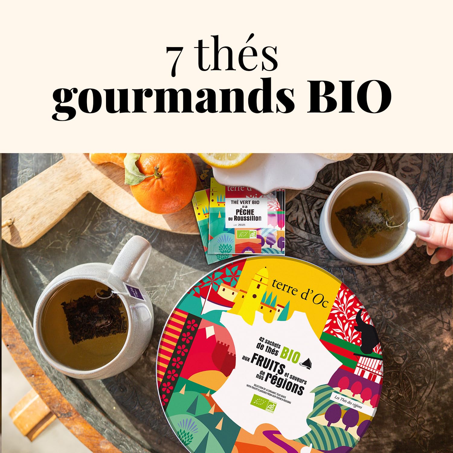 Terre d'Oc - Coffret 42 Sachets de Thés Bio – Collection des 6 Thés de Nos Régions - Thés Verts et Noirs - Saveurs Fruitées et Authentiques - Idée Cadeau Homme et Femme - 84g