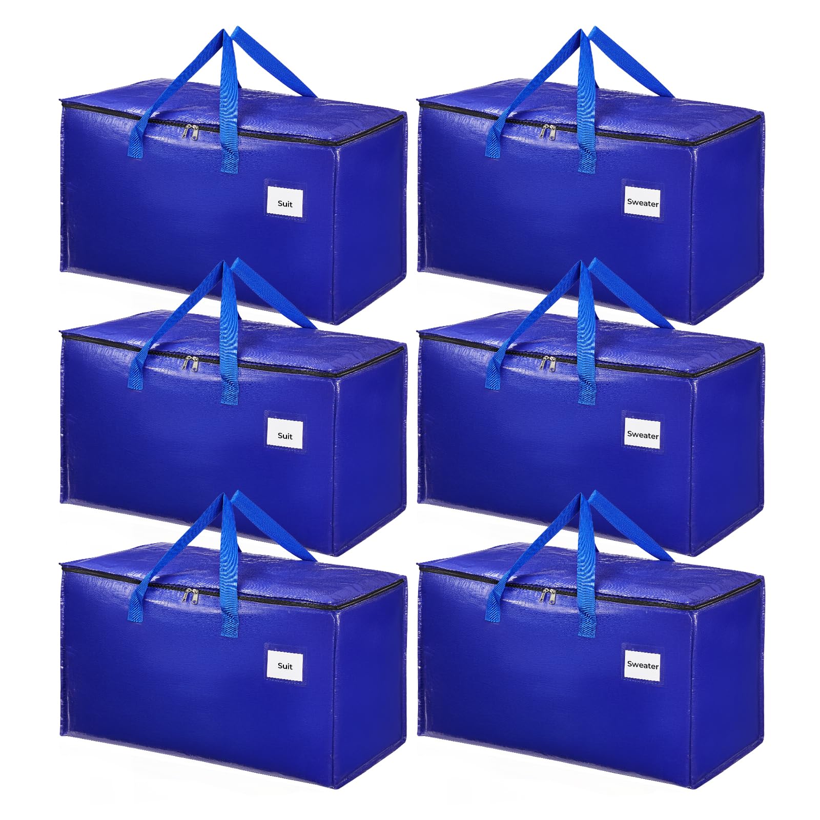 MUNBYN Extra Large Moving Bags, 6 Pack Heavy Duty Storage Bags with Strong Zippers and Handles, Collapsible Storage Totes Moving Supplies for Space Saving, Blue