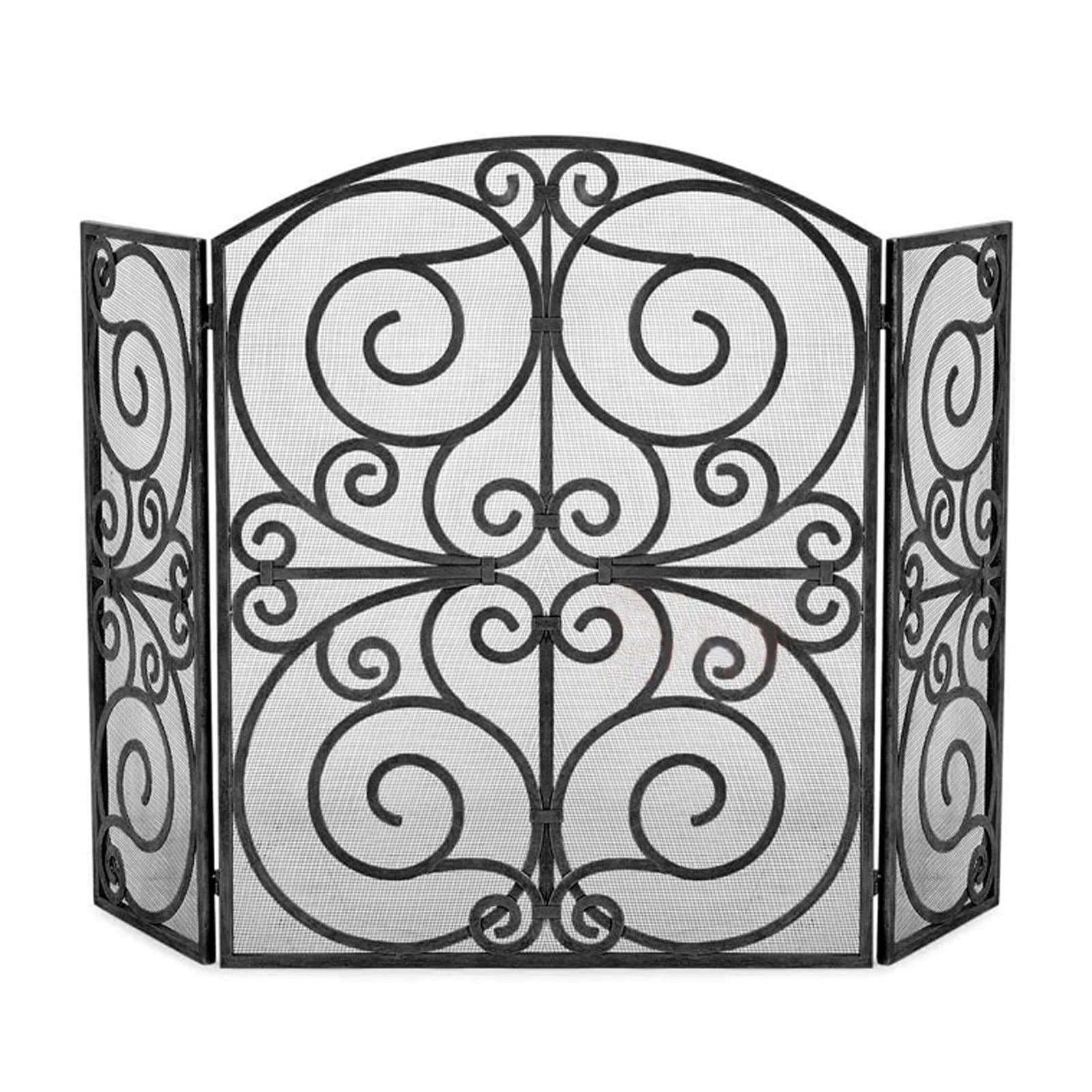Salvachispas Chimenea Partition de la pantalla de la chimenea tallada hueca Tri-pliegue con malla de hierro forjado Spark Prettífero de la chispa Decoración de la decoración del hogar Pantalla de part