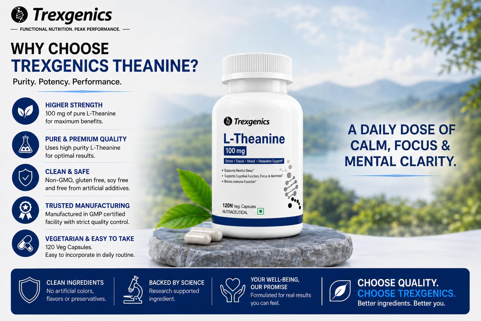 Trexgenics L-THEANINE 100 mg Stress, Focus, Mood, Relaxation Support (120 Veg Capsules) — Amazon image 6