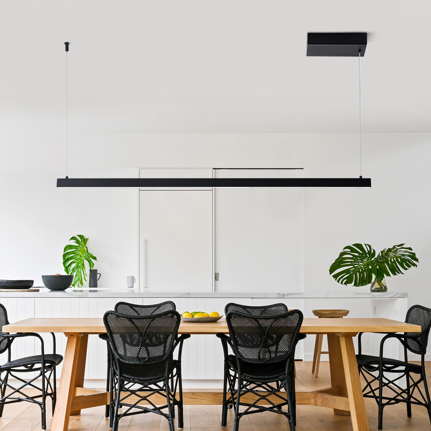 Dimmable Pendant Light, 41 Inch Single Modern LED Chandelier, 30W LED Pendant Light with Adjustable Height, Black Modern Kitchen Chandeliers for Kitchen Island, Dining Room, Office