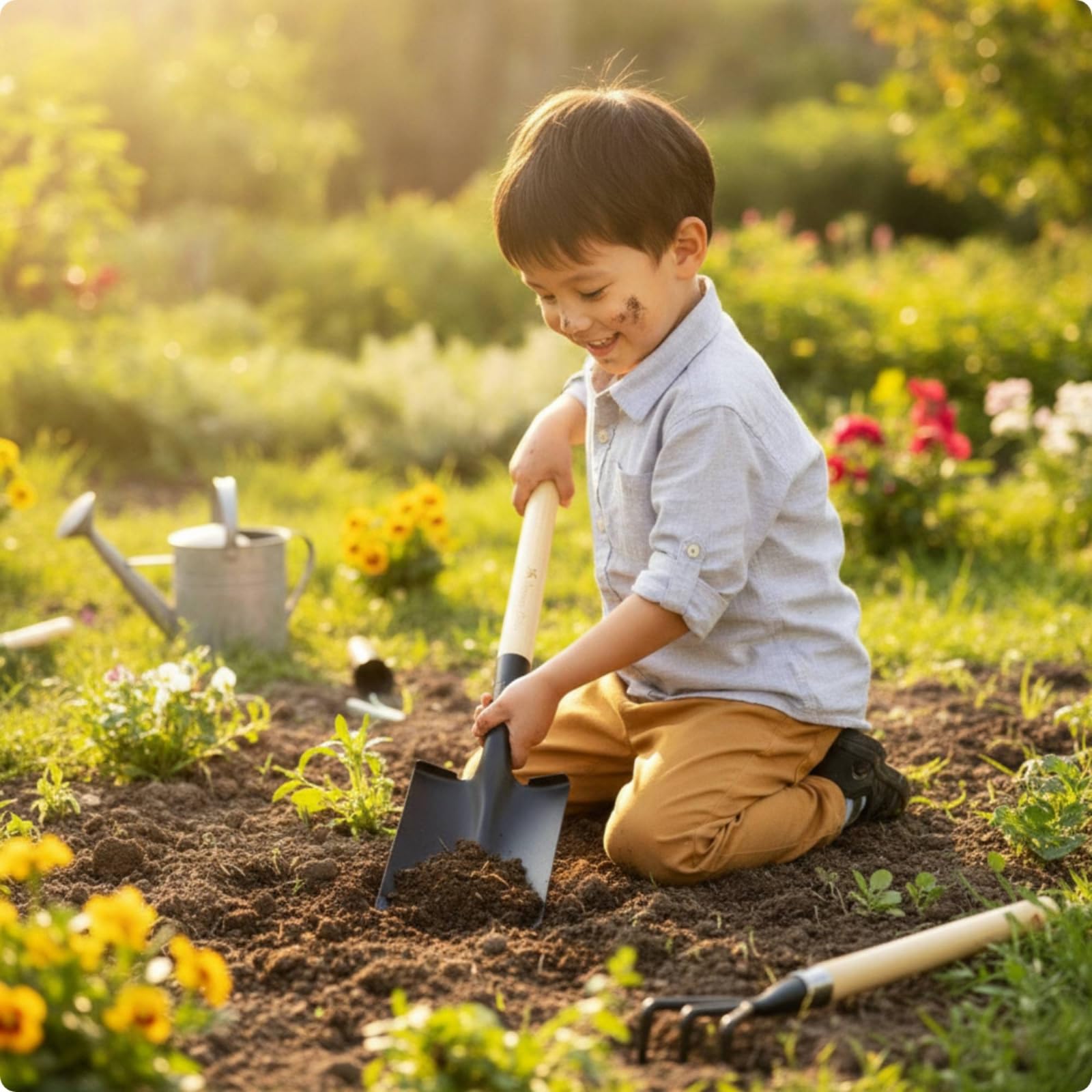 Pala para Jardinería de Niños con Mango, Pala De Jardinería con Mango De Madera, Cabeza Cuadrada Negra, 71 Cm De Largo, 20.5 Cm De Ancho, 15 Cm De Alto, 1.5 Mm De Grosor, 0.71 Kg