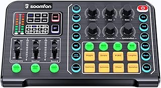 Audio Mixer with Multiple Sound Effects, Sound Mixer Board Voice Changer Live Sound Card for Podcasting, Live Streaming, Karaoke Singing, Broadcasting and Recording