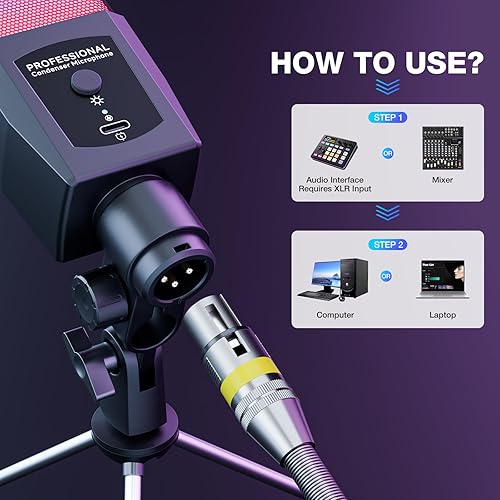 Miniatura 6 de Micrófono condensador multifunción, micrófono para juegos de luz RGB, XLR de 0.138 in, Plug and Play para PCportátilmezclador de interfaz de
