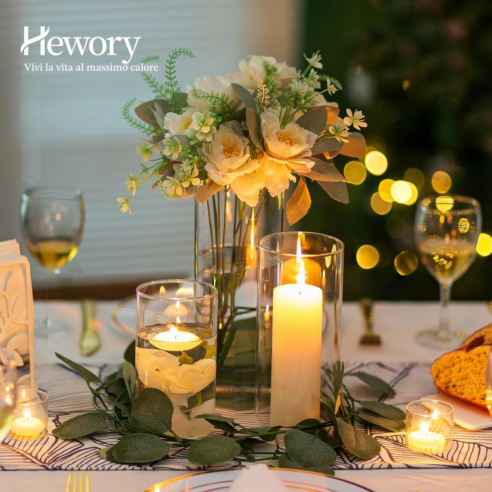 Portacandele Vetro Vaso Candele Galleggianti: Hewory Set di 24 Porta Candela da Tavolo Cilindri in Vetro Trasparente Vasi per Centrotavola Decorative Cilindrico Candelabro