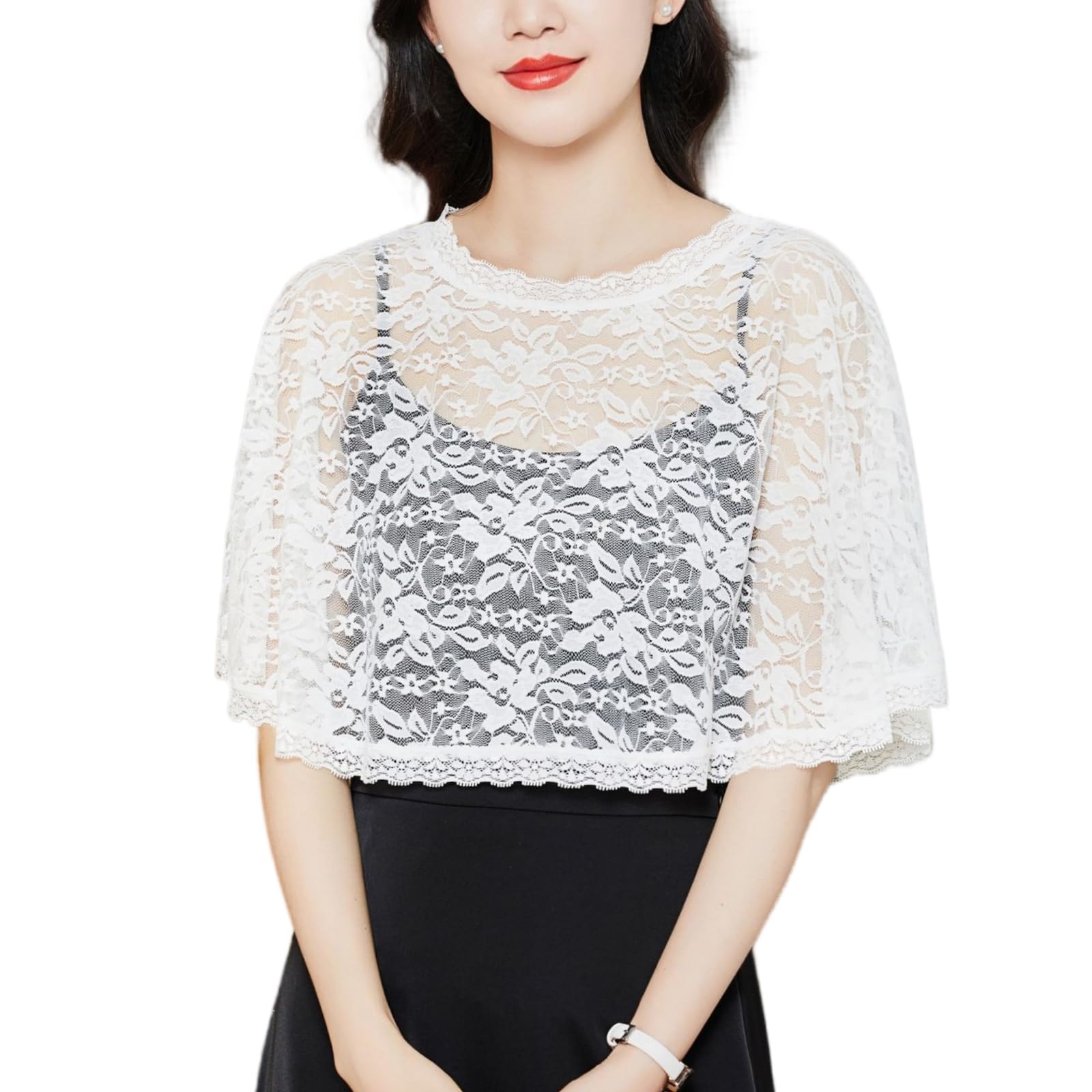 TouKingda Lace Wedding Capes for Bridal Floral Evening Wrap Shawl Bolero Prom Party Women Wrap Shrug Shoulder Cover Up for Dress Elegant Wedding Accessories, White