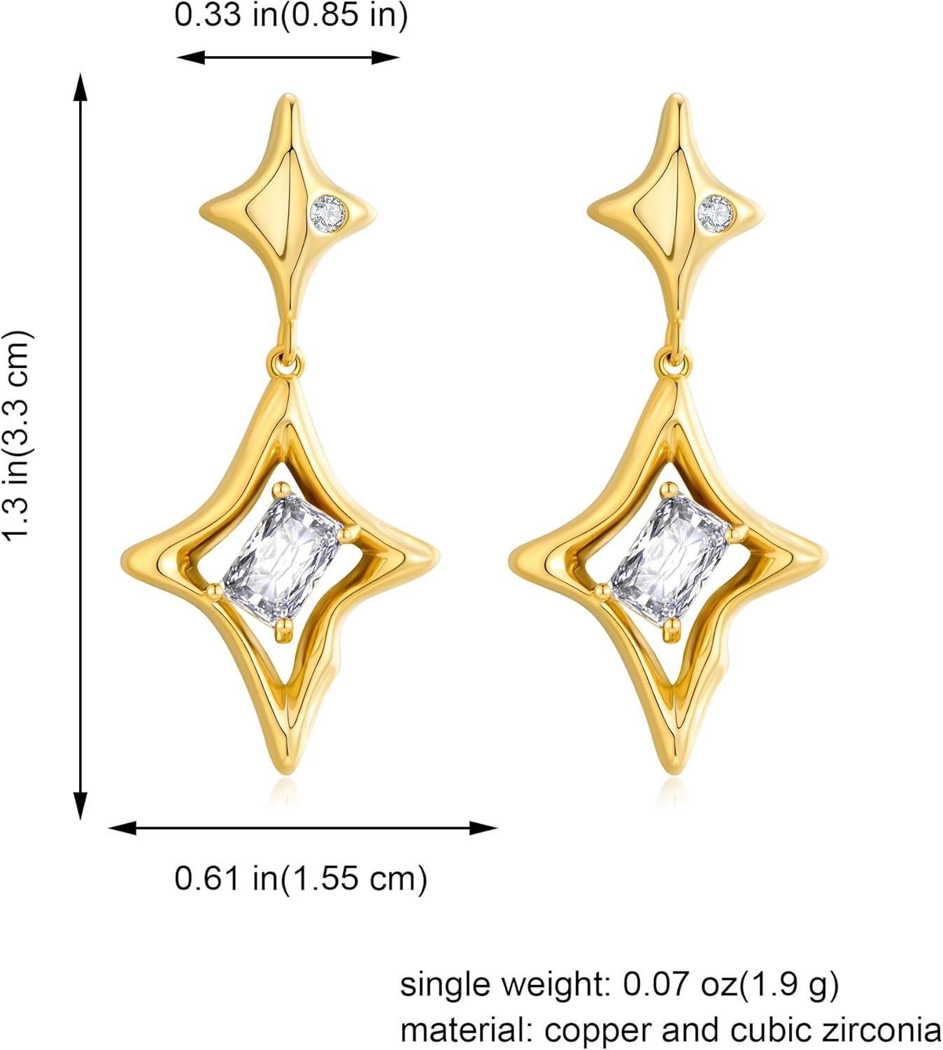 Gold Star Drop Dangle Earrings for Women Trendy Sparkly Cubic Zirconia Star Dangling Earrings Funky Jewelry - Image 7