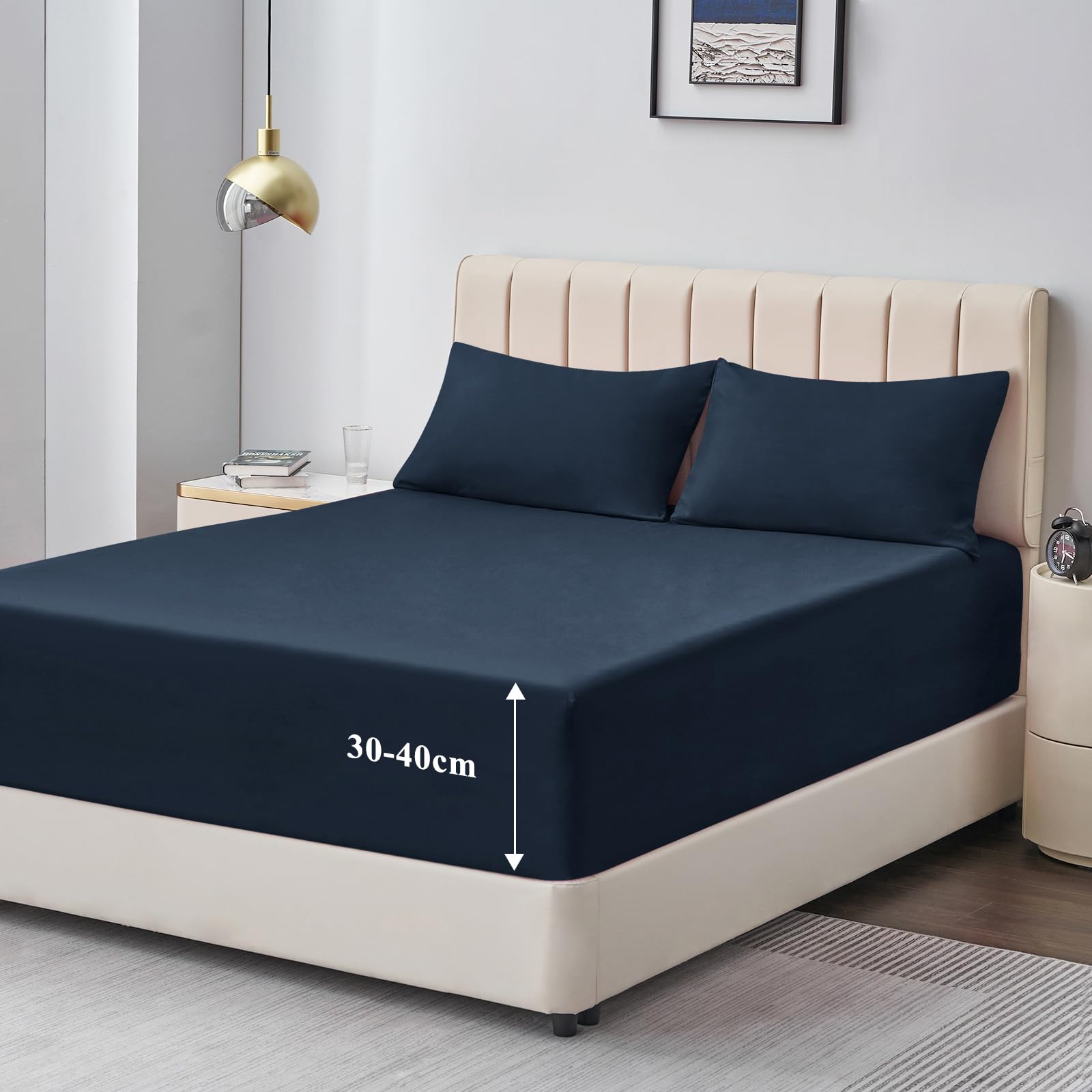 Aisbo Spannbettlaken 180x200cm Bettlaken Boxspringbett - Bett Laken Blau 180x200 aus Premium Mikrofaser, weiches Spannbetttuch 180 x 200 Dunkelblau Steghöhe 40cm für Wasserbett Bed Fitted Sheet